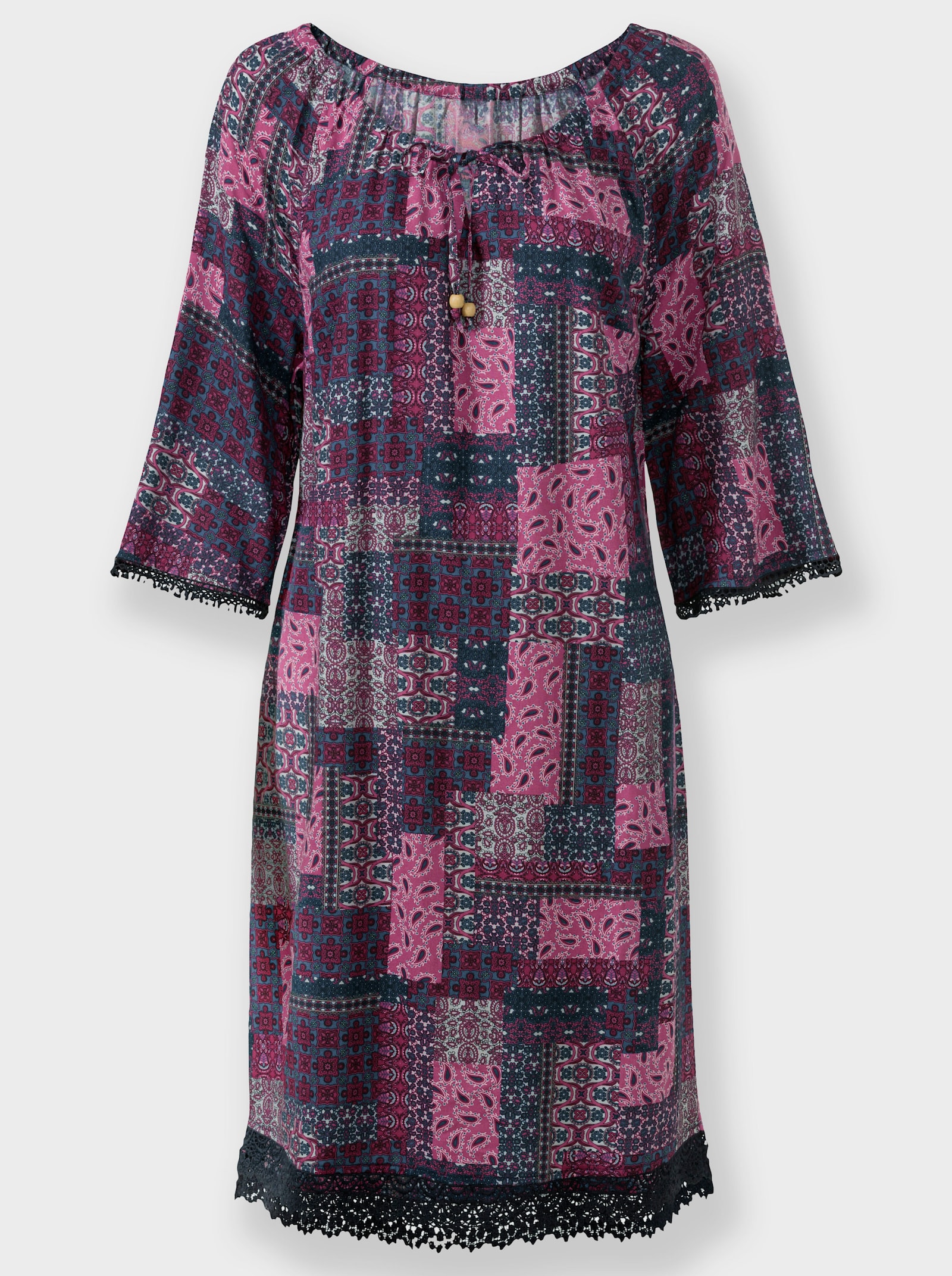 Tunikakleid im Patchwork-Druck - erika-jeansblau-bedruckt