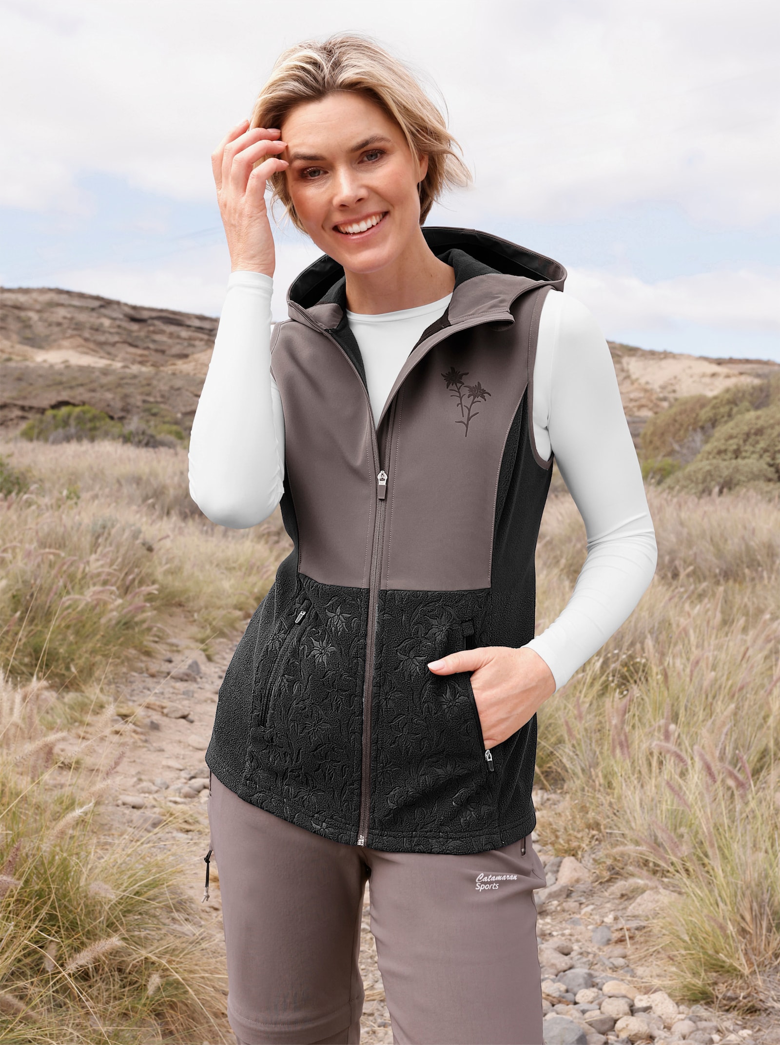 Catamaran Sports Softshellweste - dunkeltaupe-schwarz