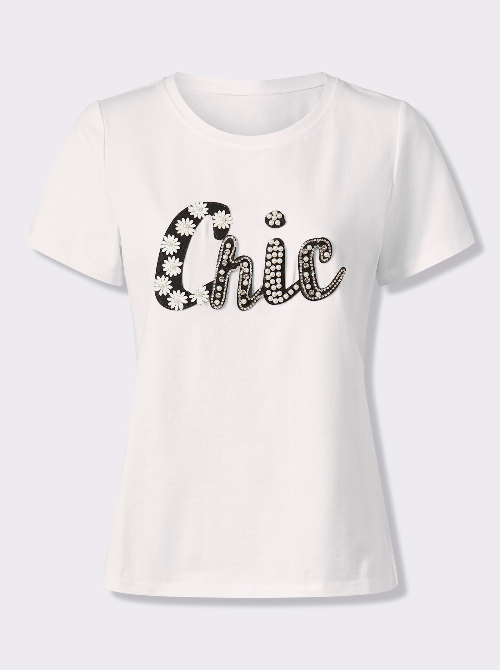 heine Kurzarmshirt mit Schriftzug im Vorderteil - ecru