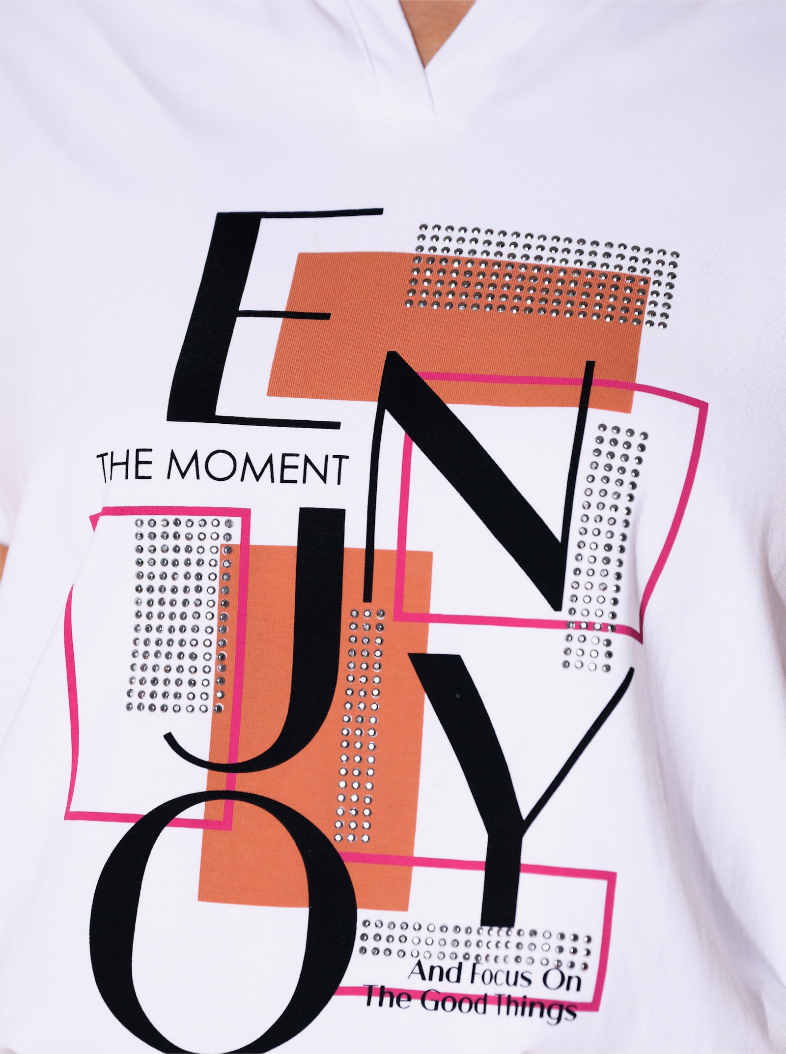 Print-Shirt mit Metallplättchen - weiss-papaya-bedruckt