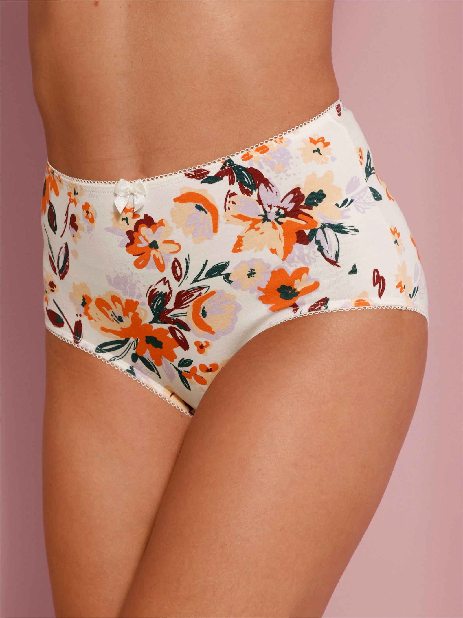 Taillenslip im 5er-Pack - champagner-bedruckt + orange + apricot + bordeaux