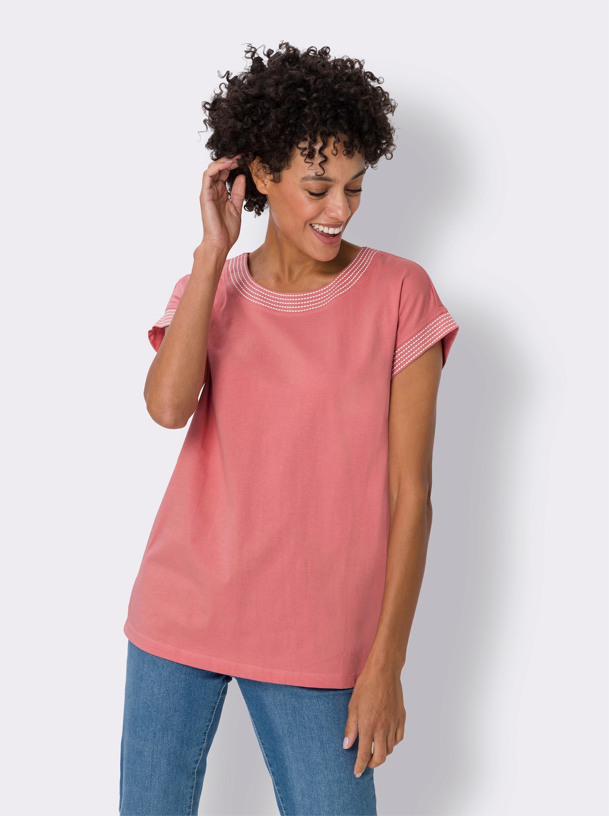 Shirt met ronde hals - flamingo/ecru