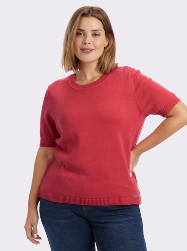 Kurzarmpullover mit Rippabschlüssen - korallenrot