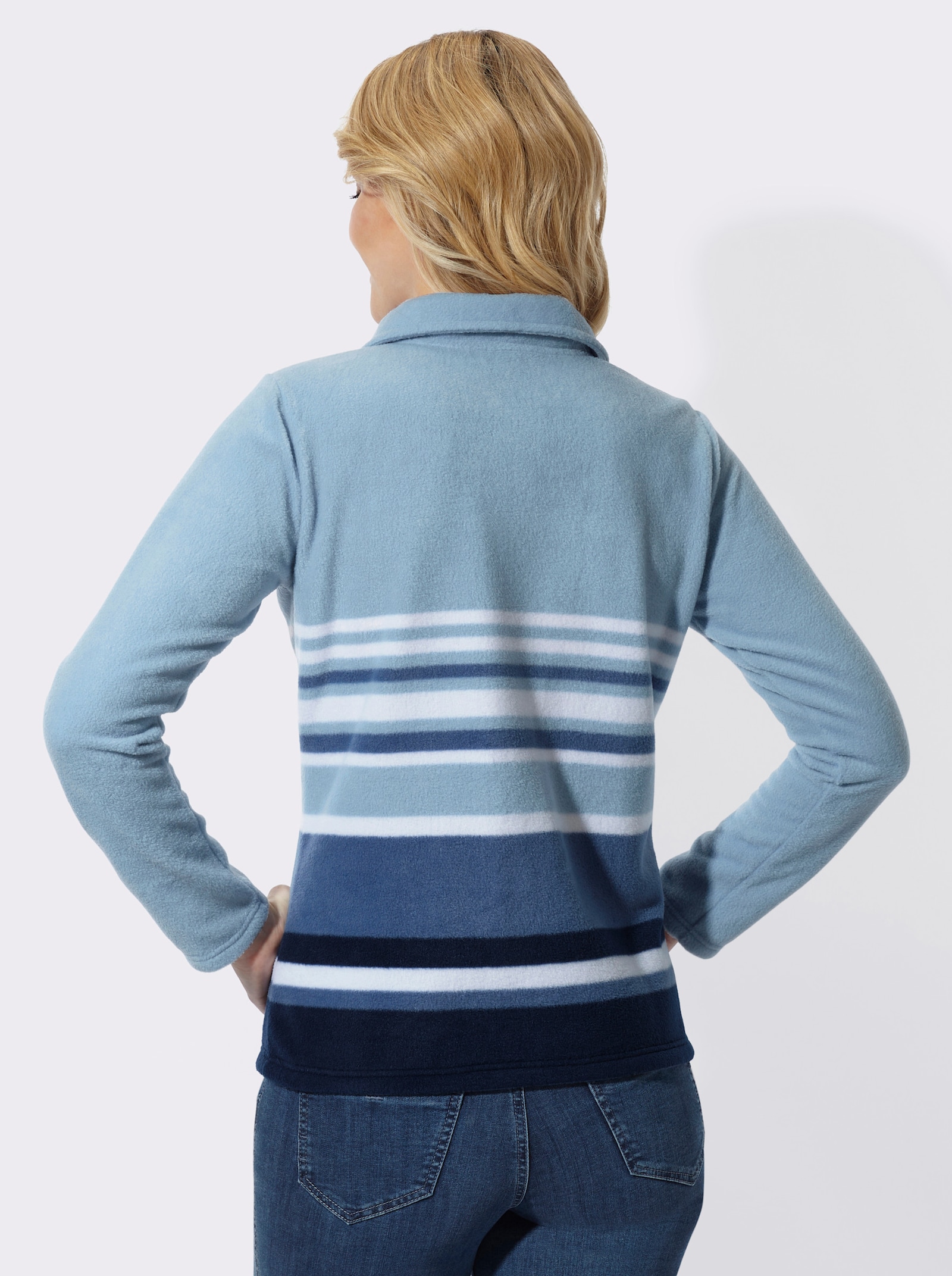 Fleeceshirt im Ringelmuster - hellblau-mittelblau-bedruckt