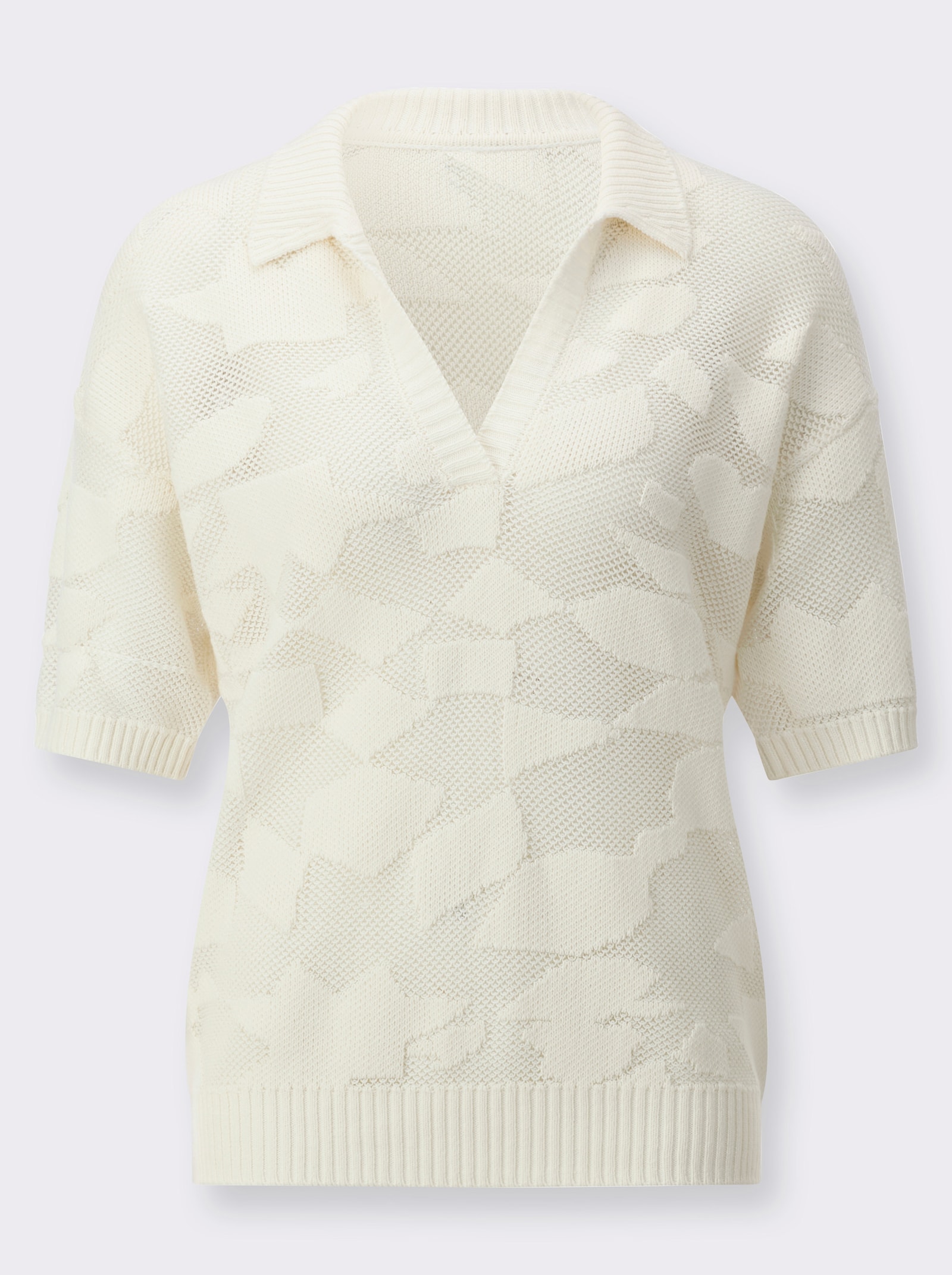 Pull polo avec finitions côtelées - écru