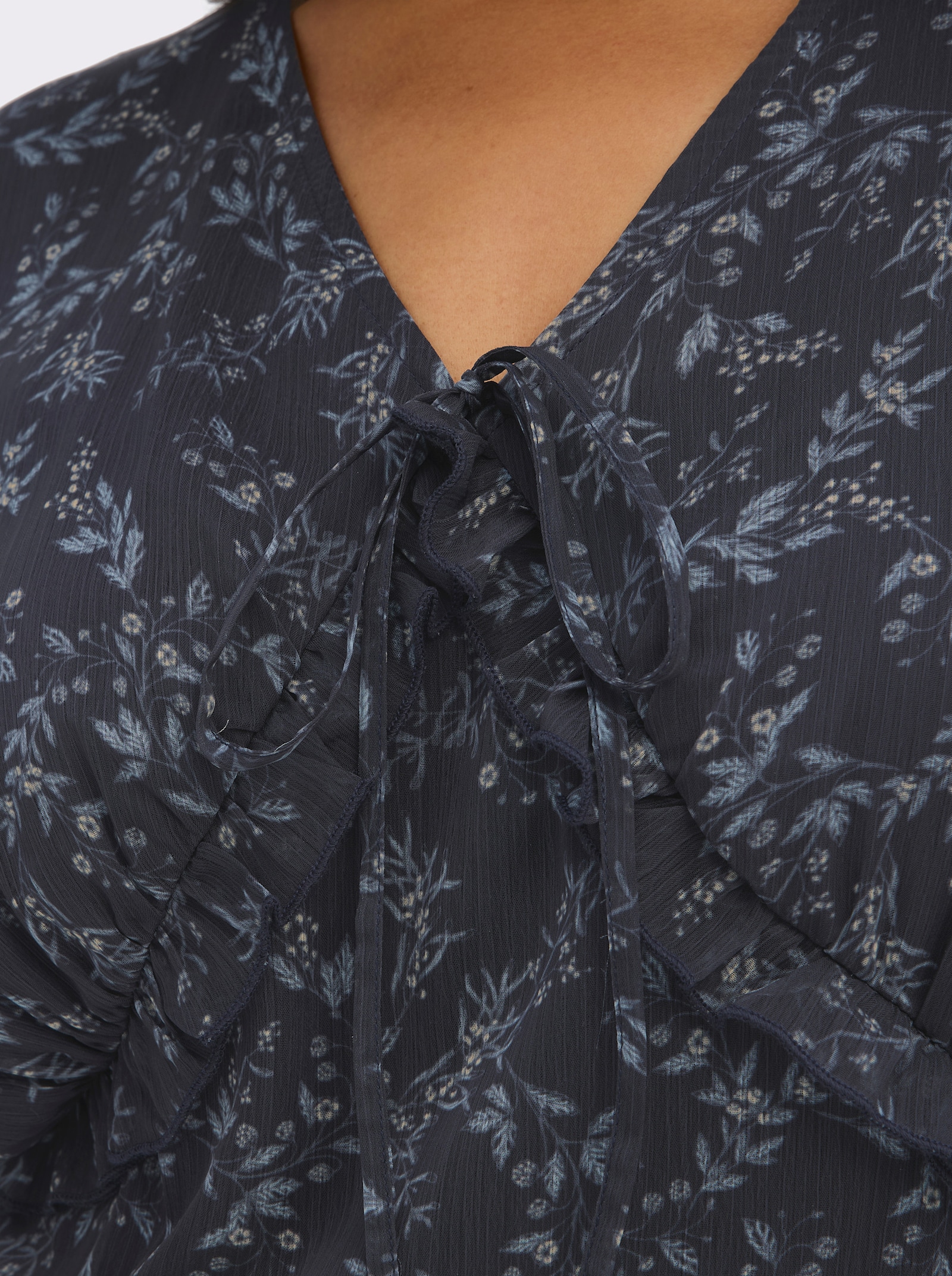 sheego A-Linien-Kleid mit Volant am Saum - tiefblau-eisblau-bedruckt