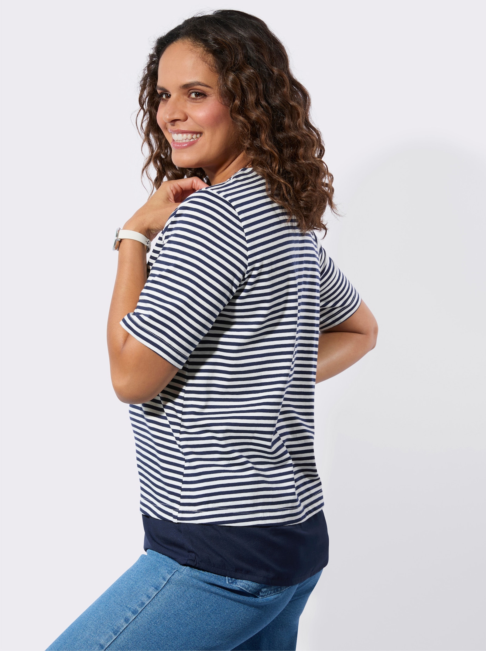 Ringelshirt im Lagen-Look - marine-ecru-geringelt