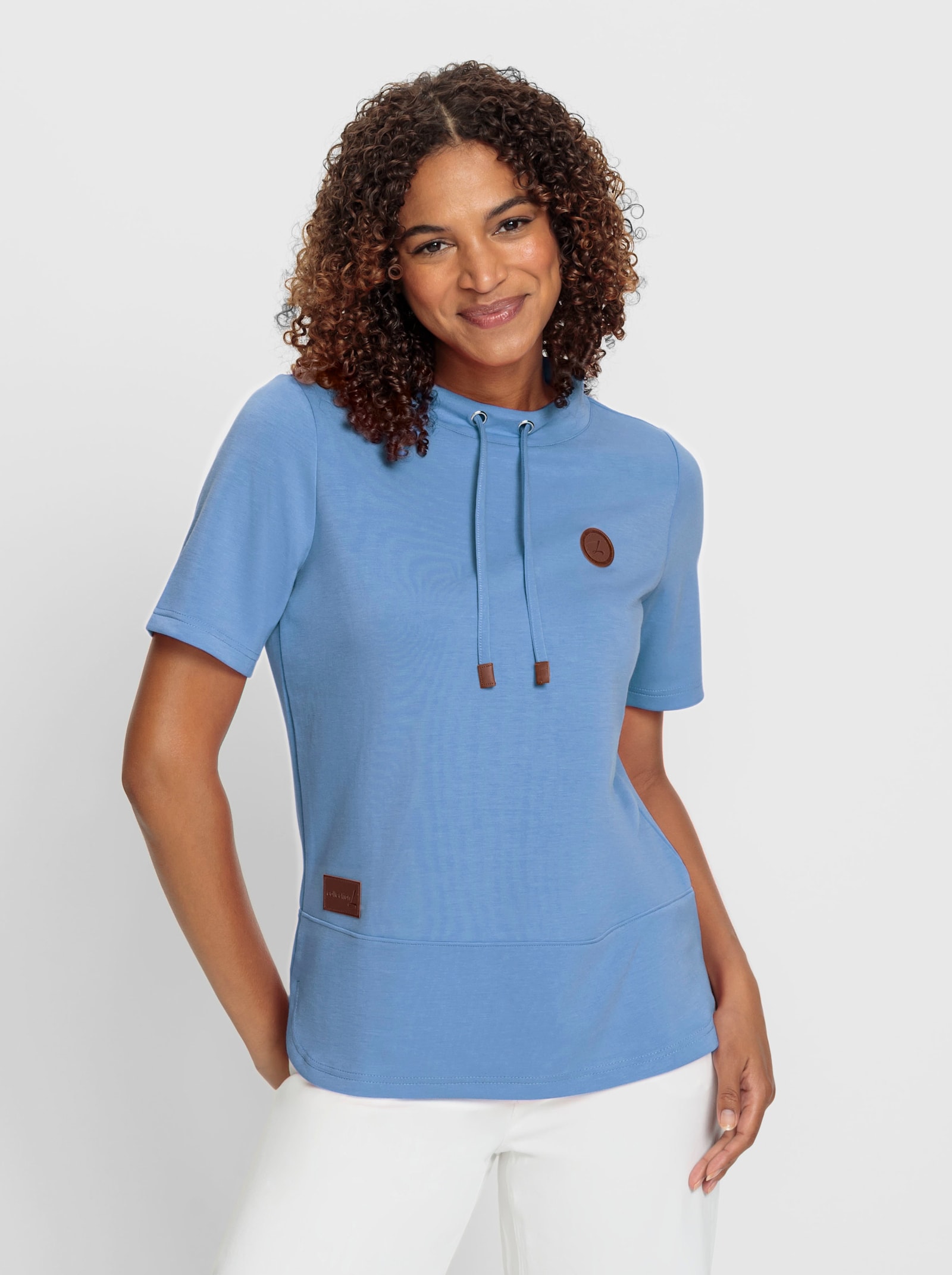 Shirtjasje van vormvaste interlock - hemelsblauw