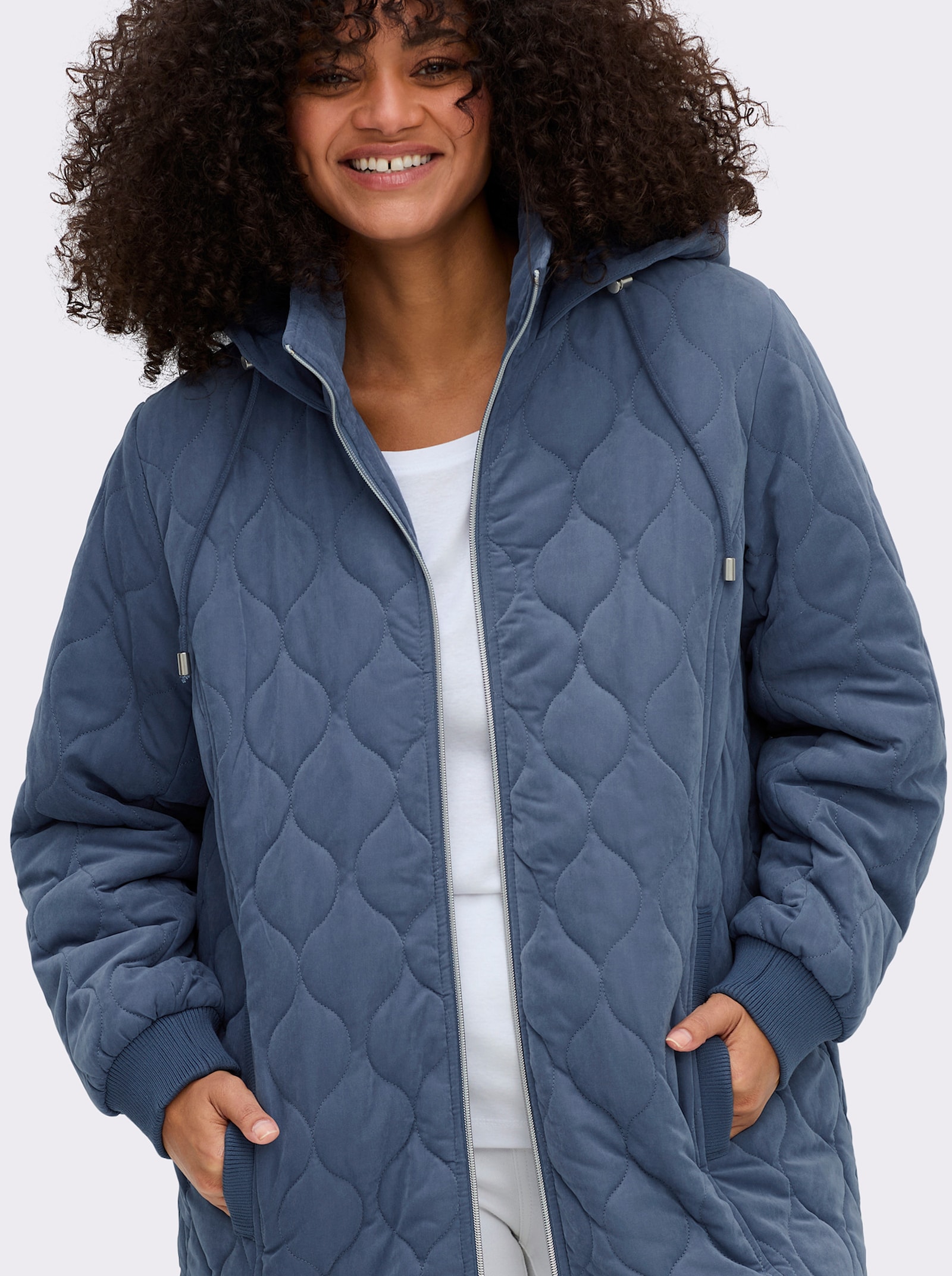 sheego Steppjacke mit Kapuze - rauchblau
