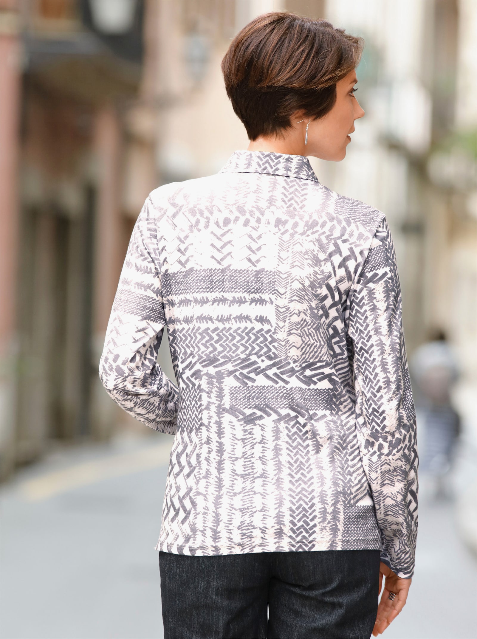 Langarmshirt im Muster-Mix - ecru-grau-bedruckt