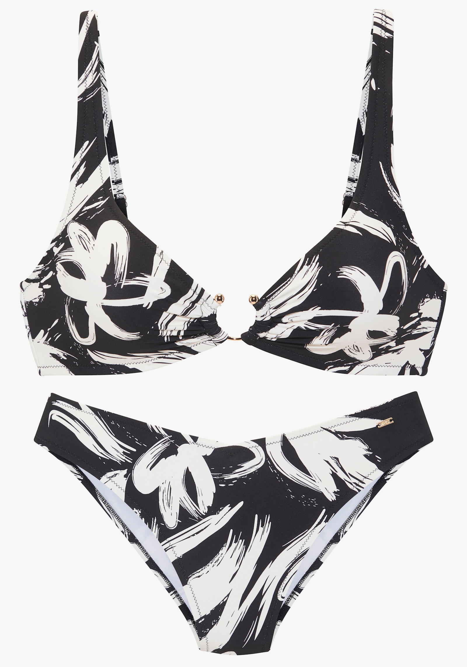 French Connection Bustier-Bikini - schwarz-creme bedruckt