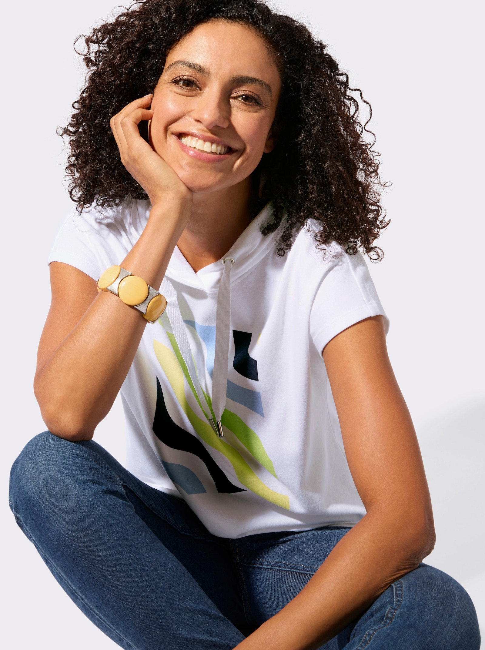 Kapuzenshirt mit überlappenden Ärmeln - weiß