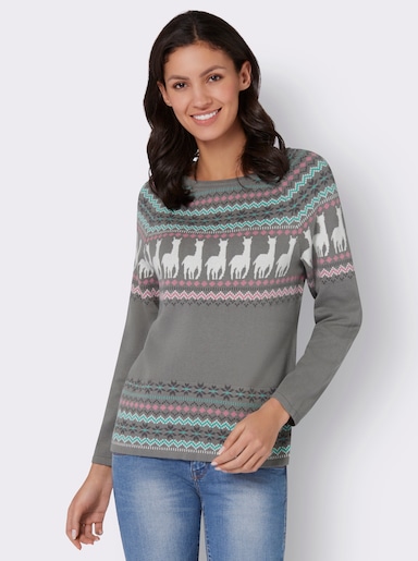 Norwegerpullover - grau-ecru-gemustert