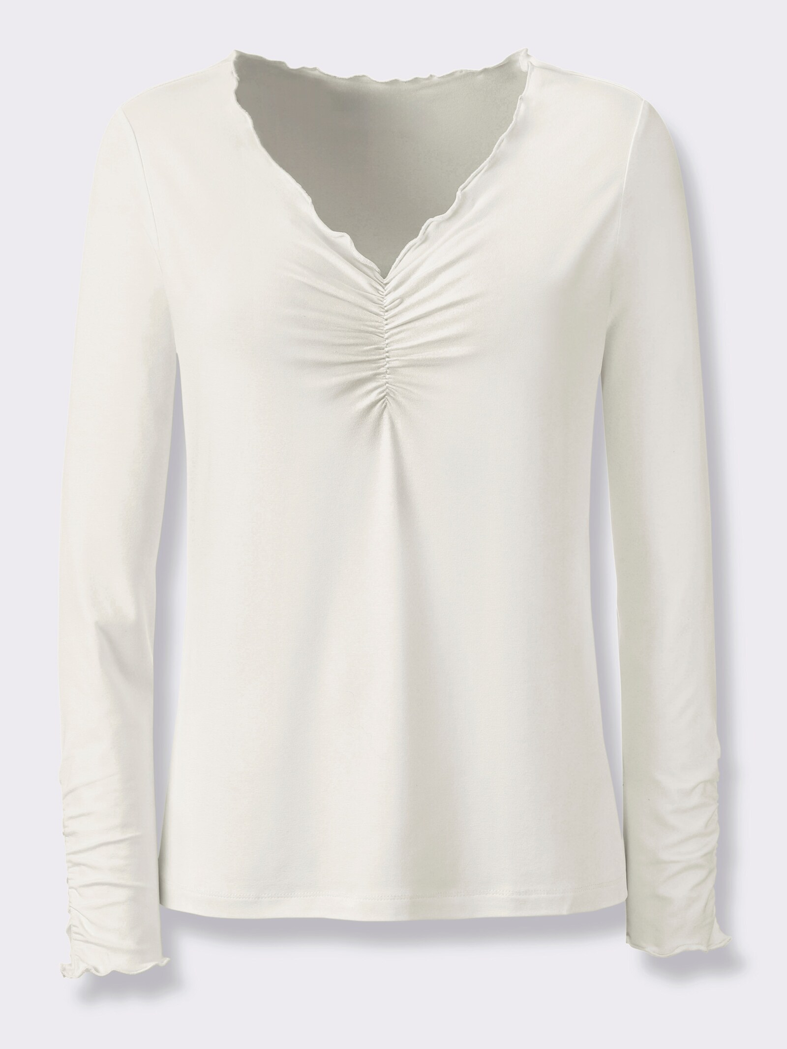 Langarmshirt mit V-Ausschnitt - ecru