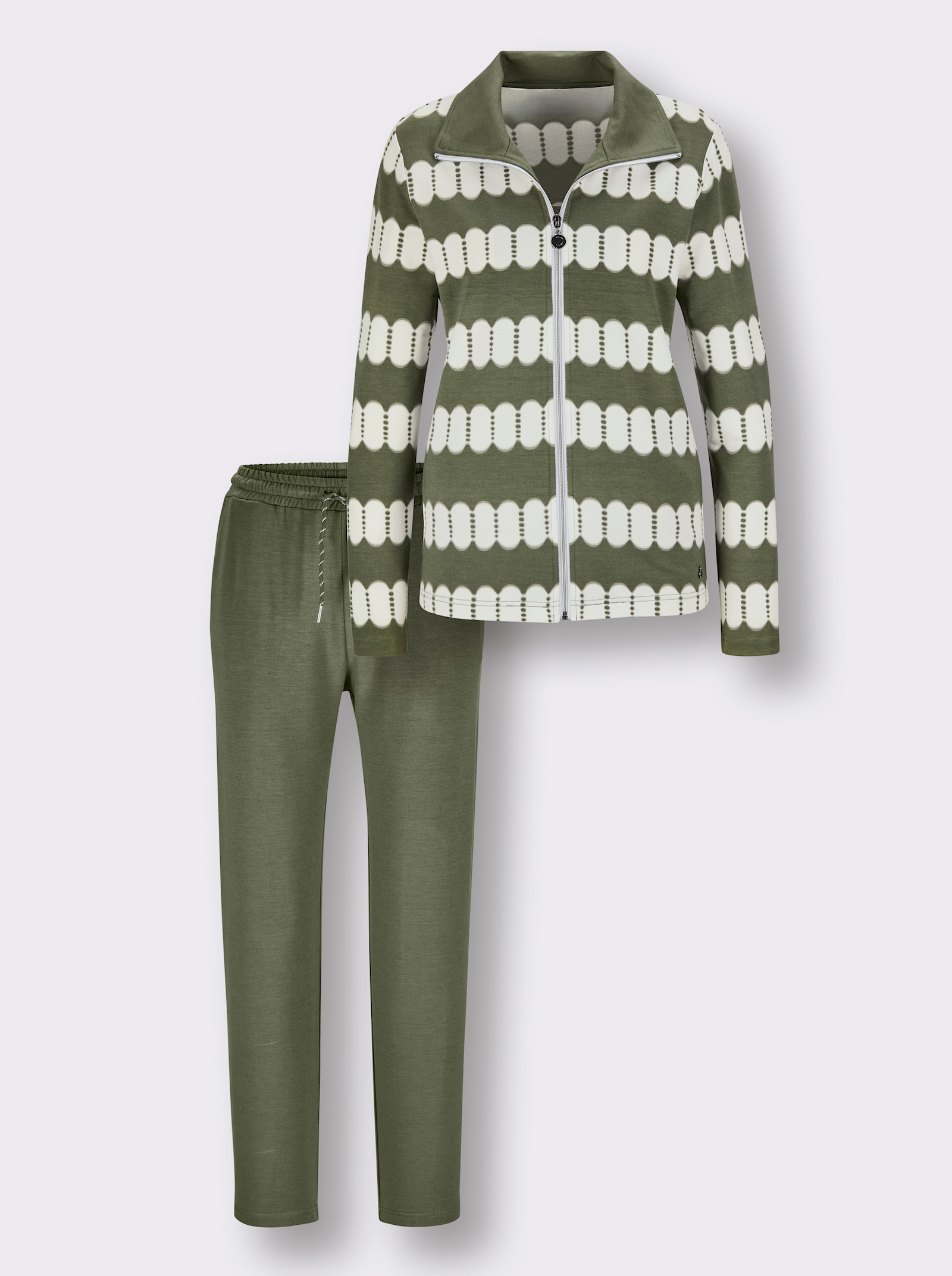 feel good Hausanzug mit Modal - khaki-ecru-bedruckt