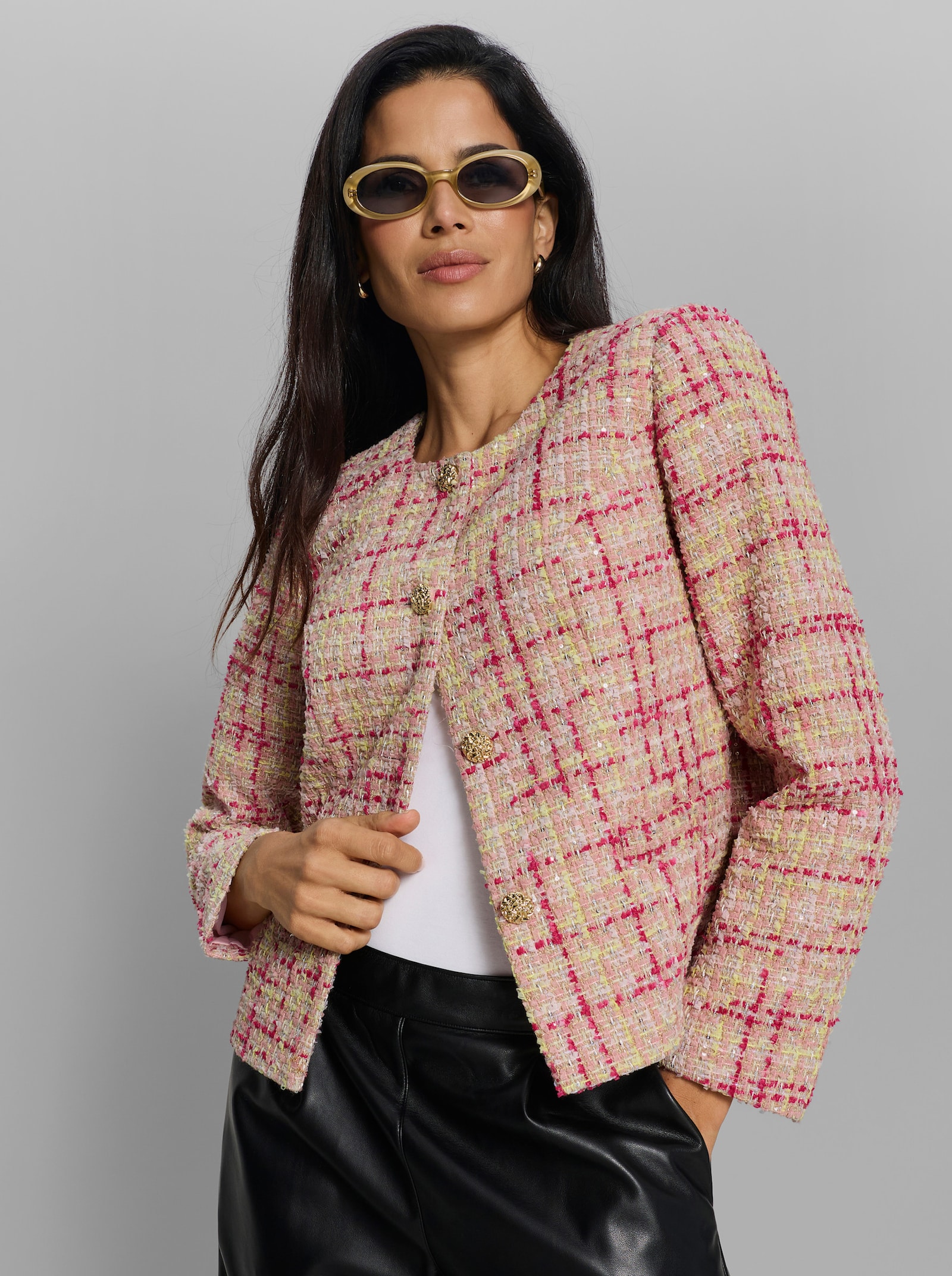 heine Bouclé-Blazer - hellrosé-gemustert