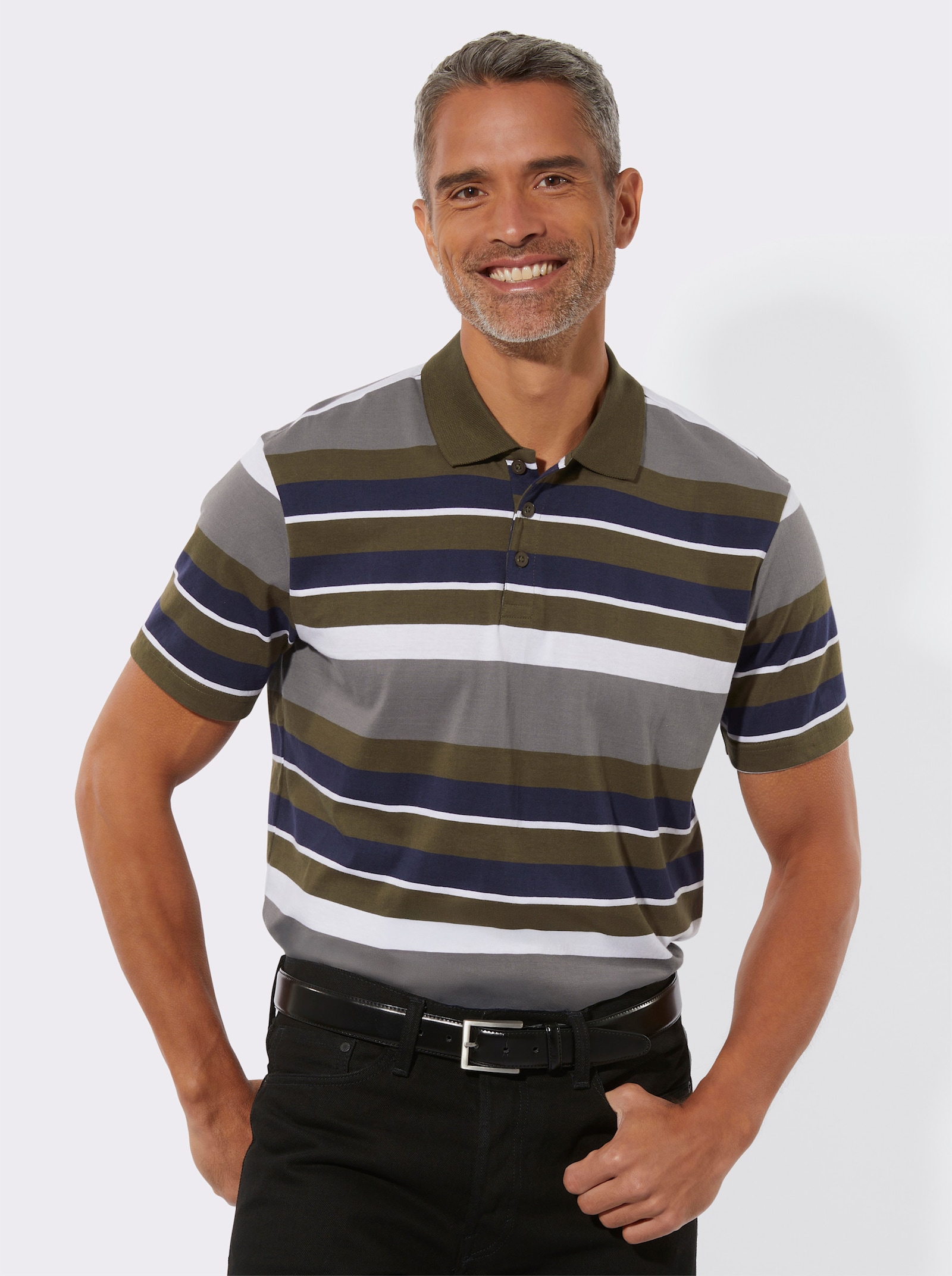 Polokošile s proužkovaným vzorem - olivová-bílá-proužek