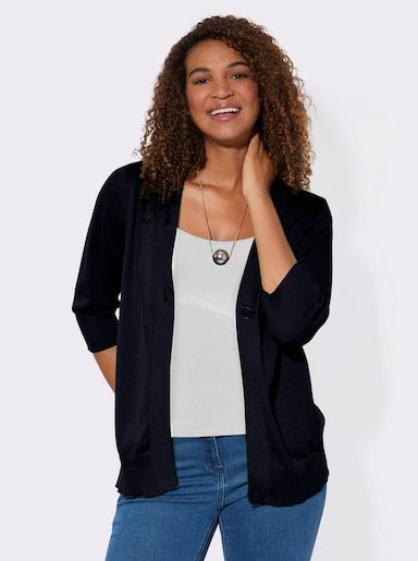 Feinstrickjacke mit gerippten Abschlüssen - marine