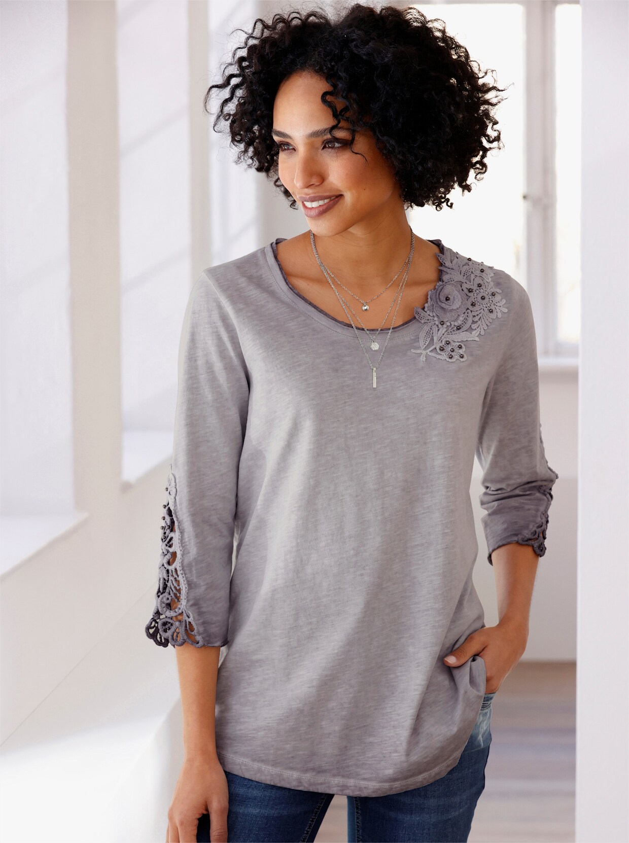heine Shirt - steingrau-meliert