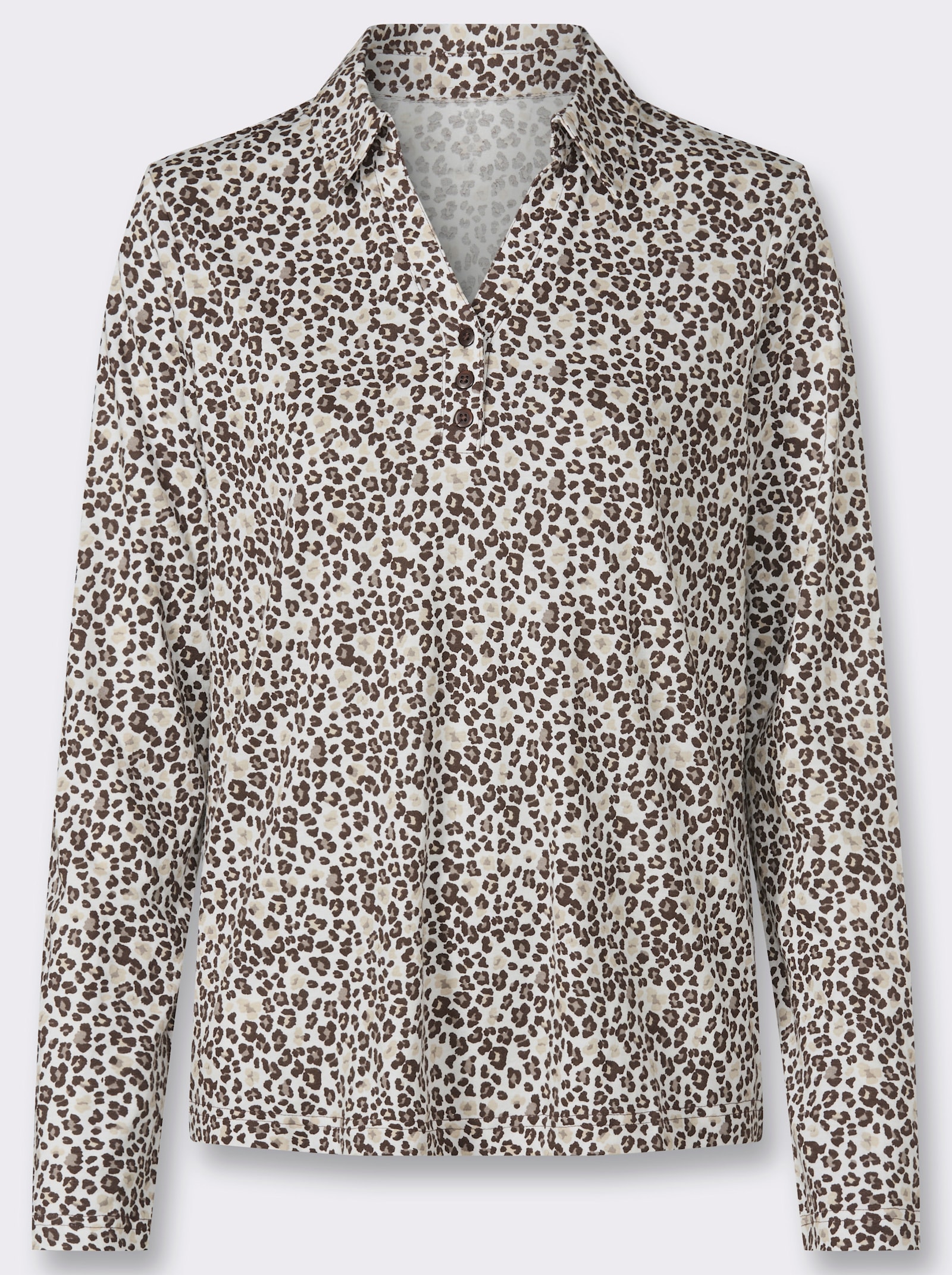 Print-Shirt mit offenem Hemdkragen - schoko-sand-bedruckt
