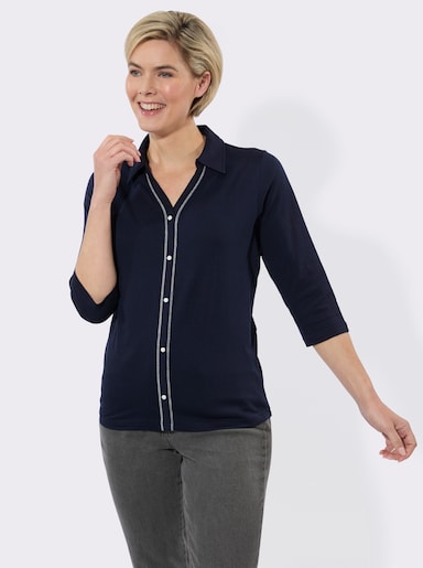 Poloshirt mit imitierter Knopfleiste - marine