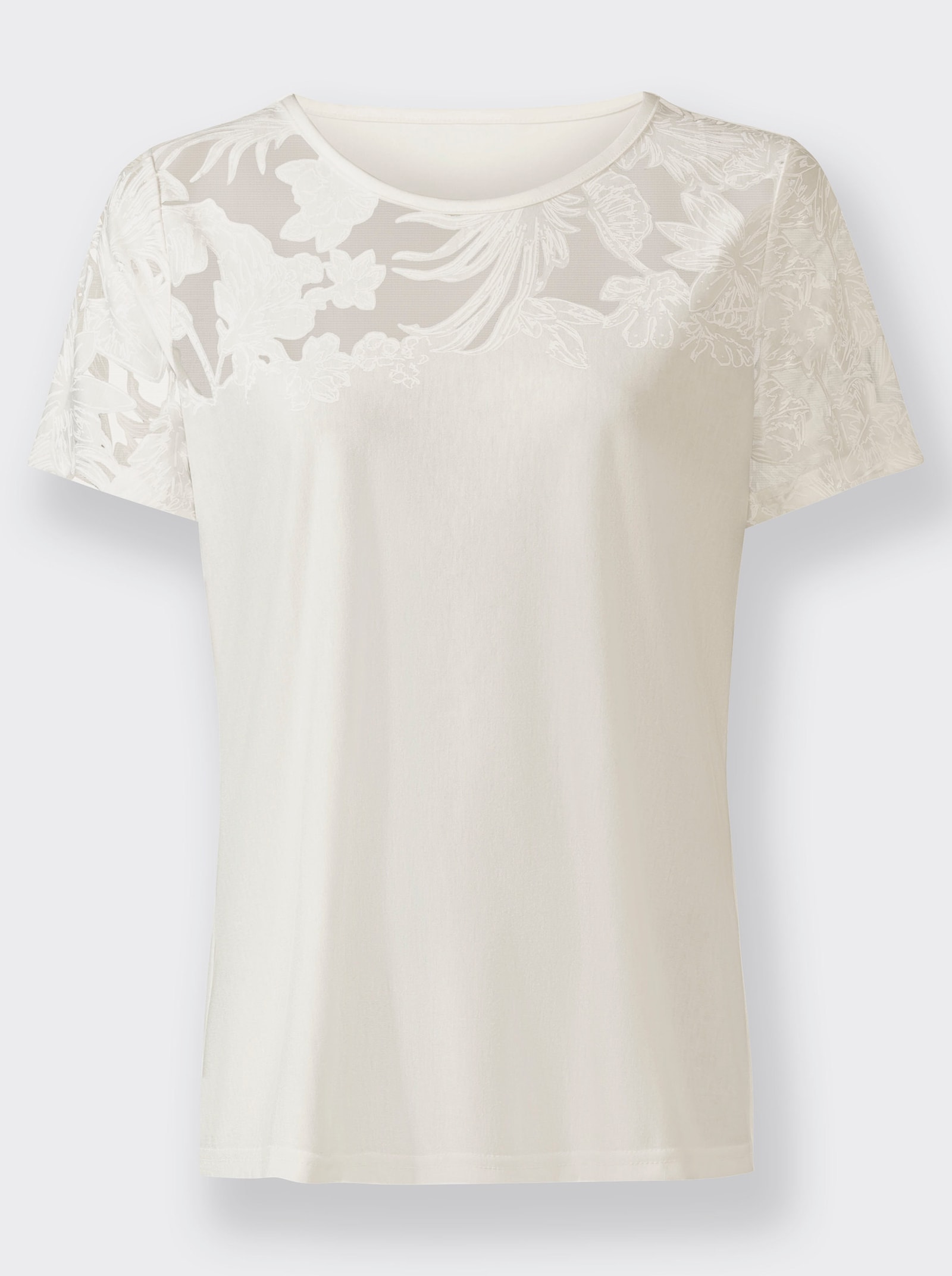 T-shirt à manches courtes avec découpes florales - écru