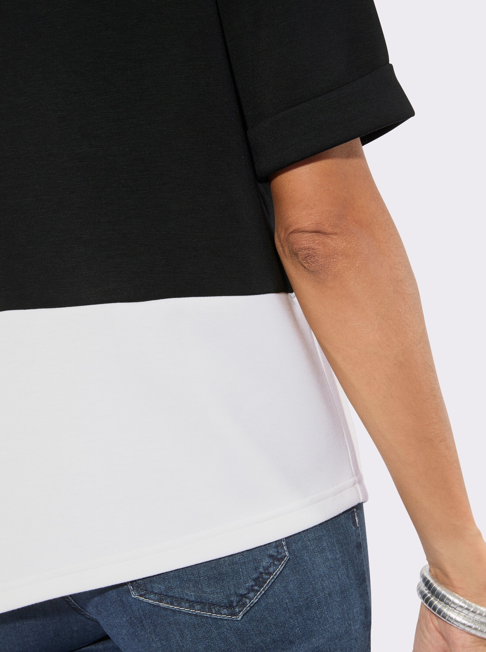Sweatshirt mit Kelchkragen - schwarz-ecru
