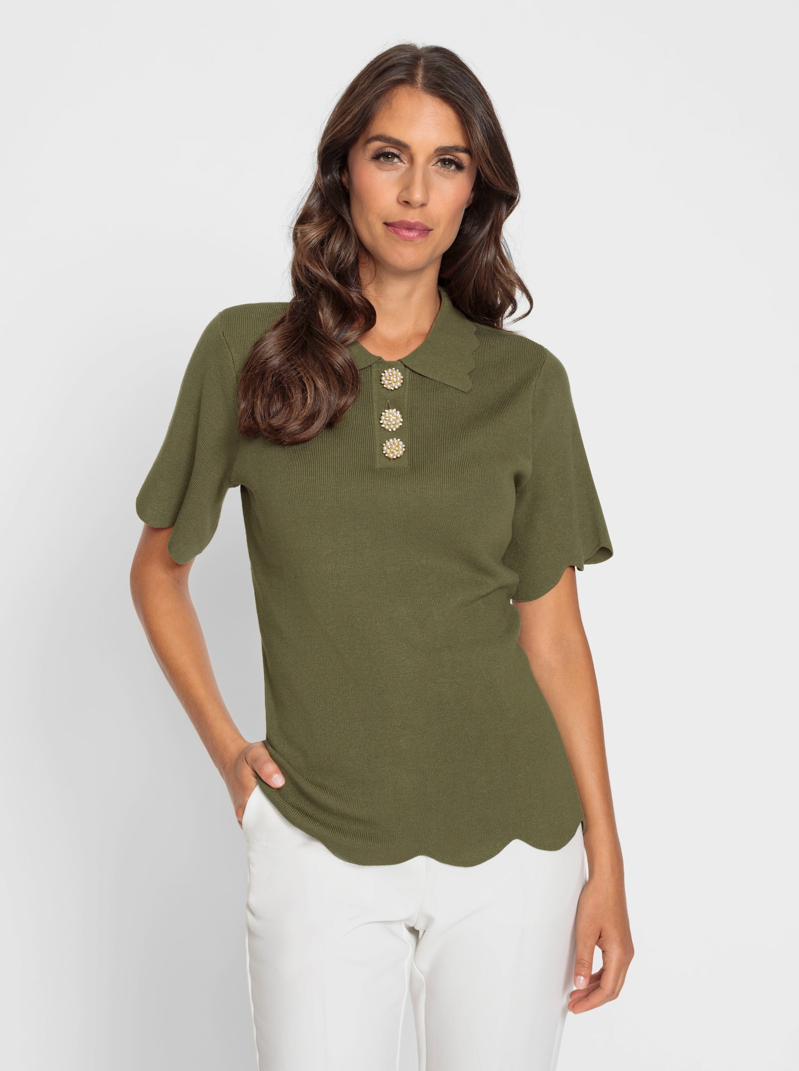 heine Polopullover mit gebogten Kanten - oliv