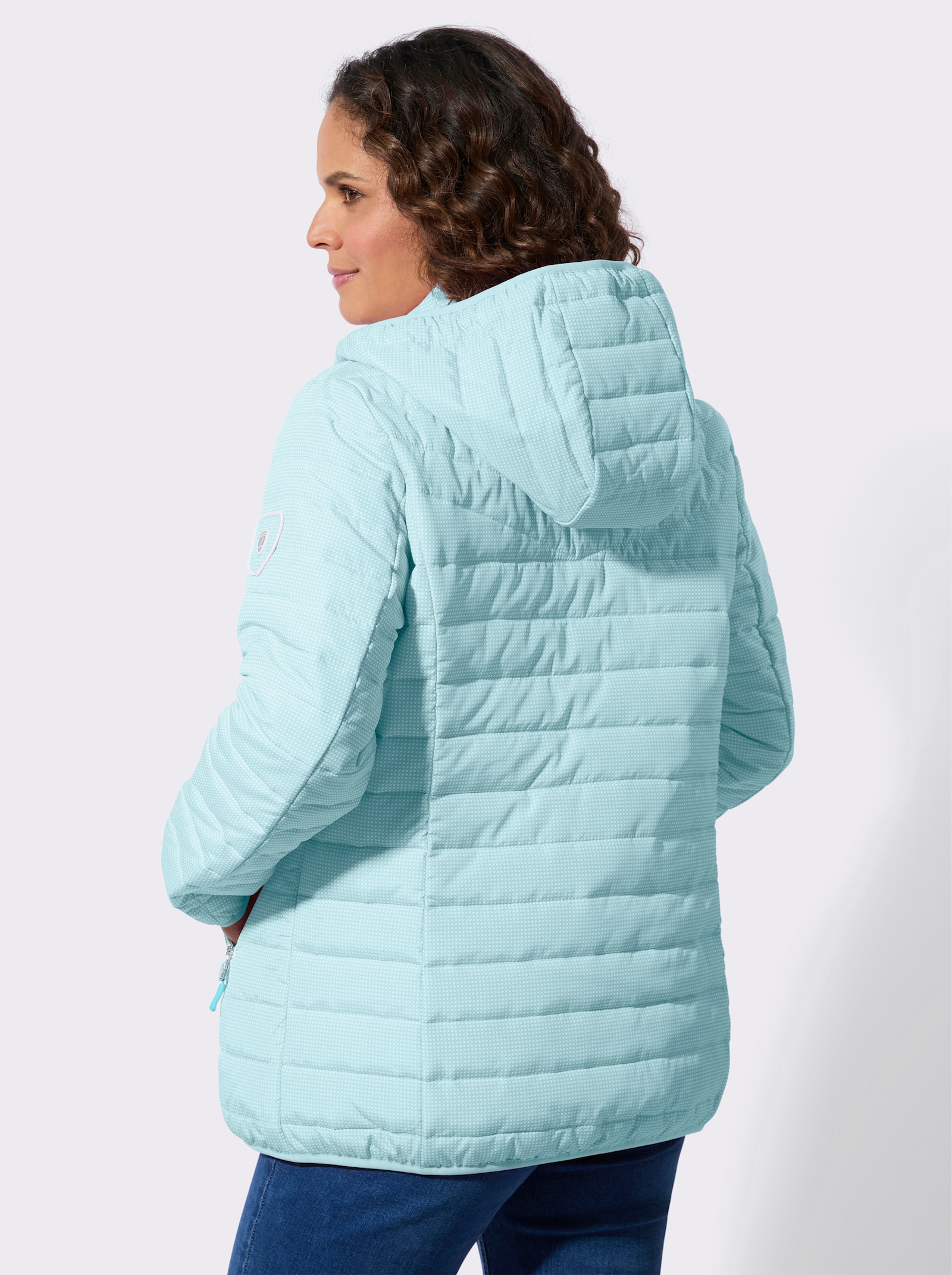 Gewatteerde jas met afneembare capuchon - mint/wit bedrukt