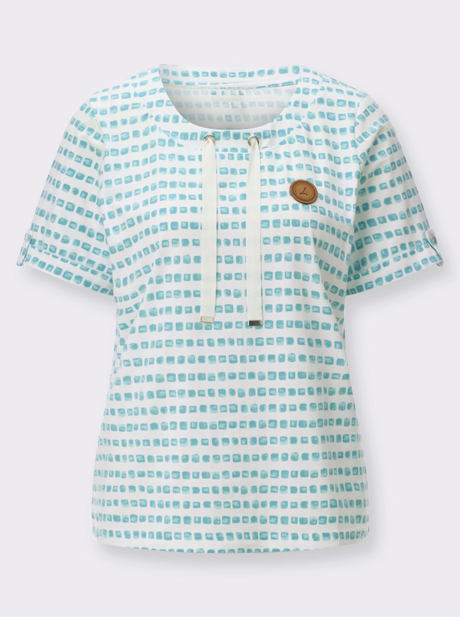 Print-Shirt mit Bindebändern am Ausschnitt - ozean-ecru-bedruckt