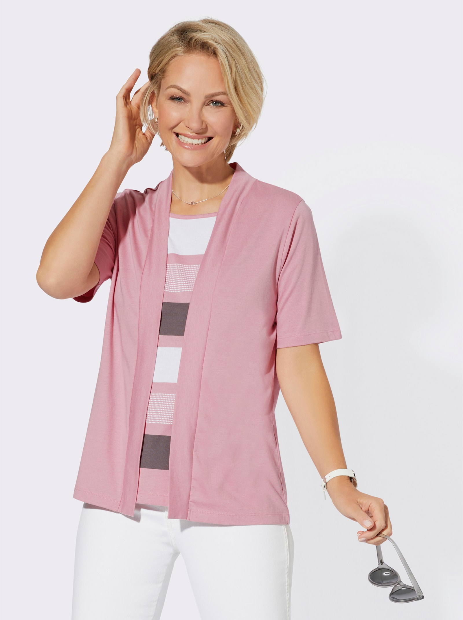 2-in-1-shirt in extra zachte materiaalmix - hortensia