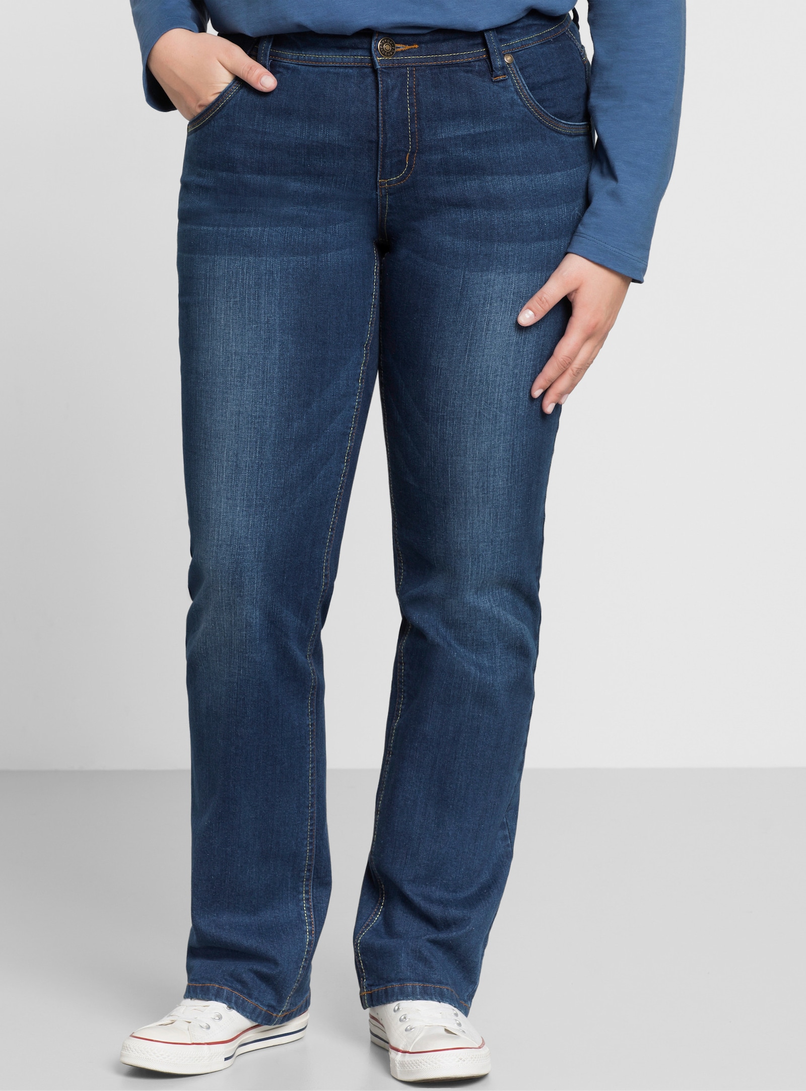 sheego Rechte jeans met used-effecten - blue denim
