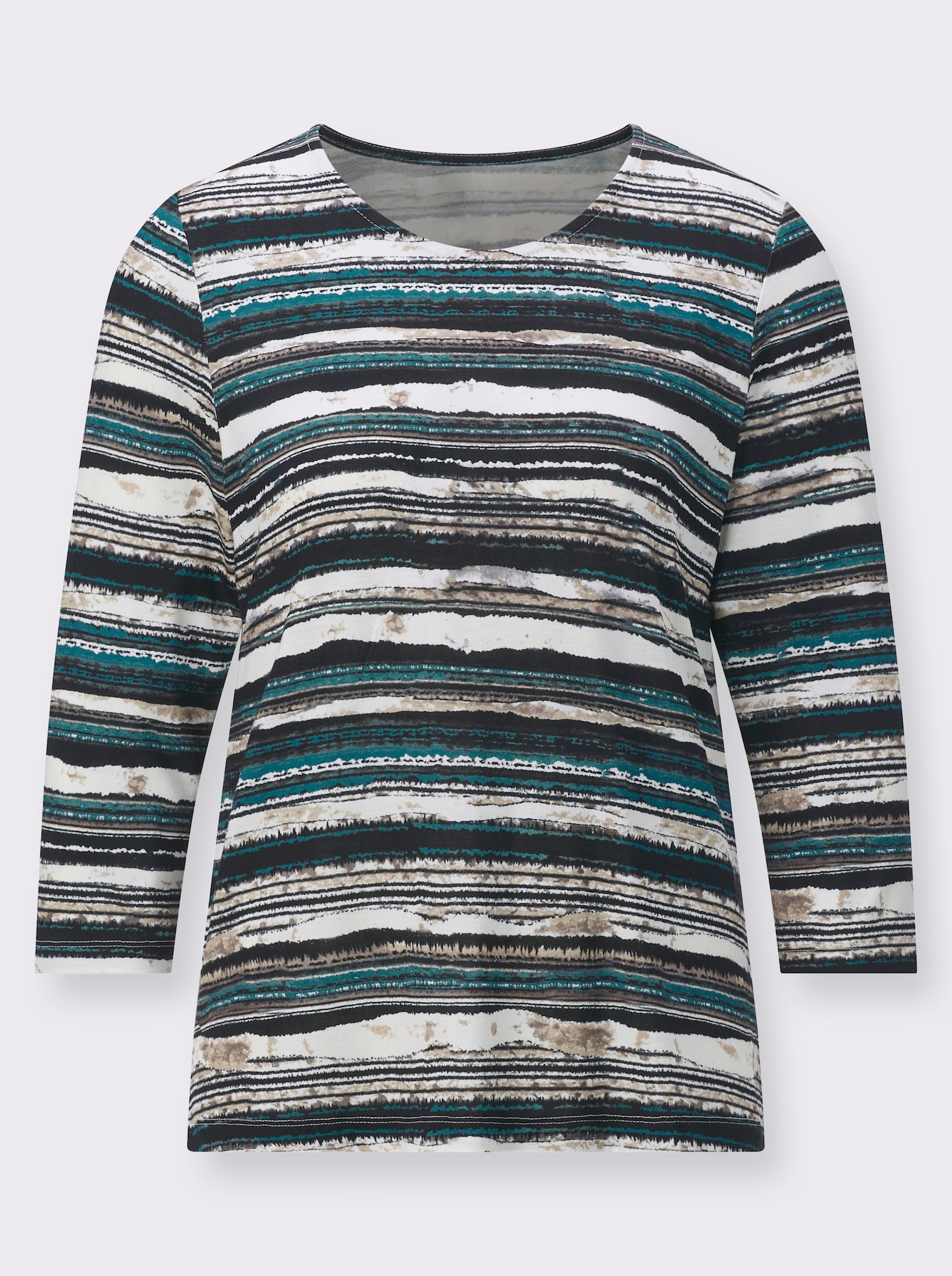 Shirt met ronde hals en 3/4-mouwen - jade/beige bedrukt