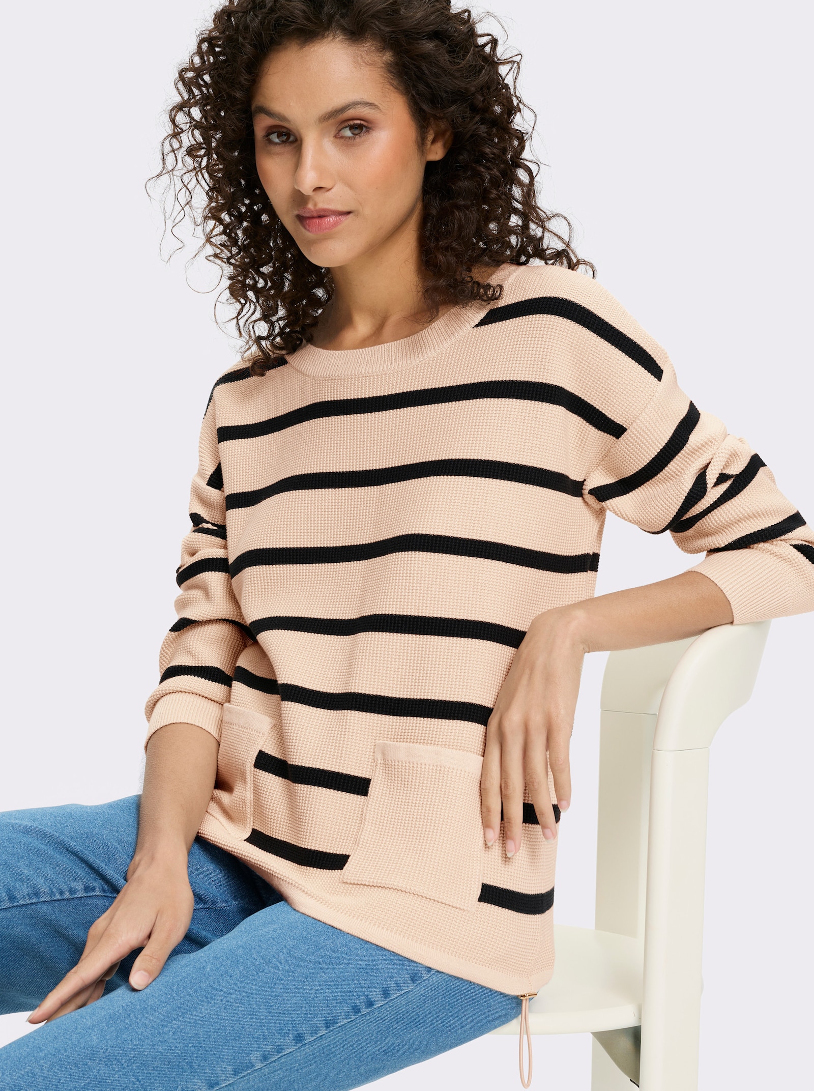 heine Strickpullover mit Ringelstreifen - sand-schwarz-gestreift