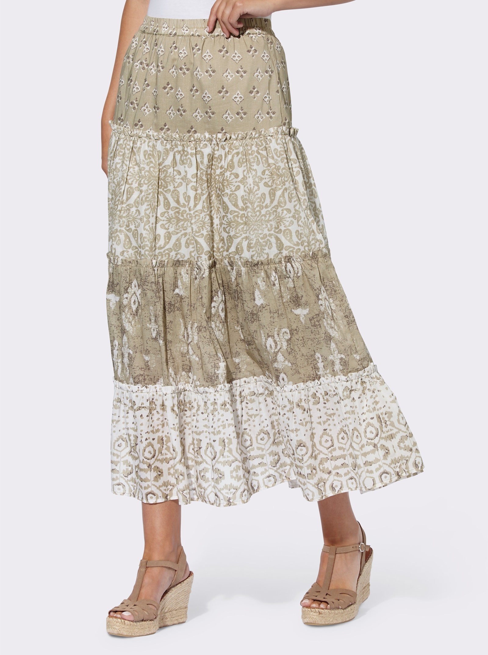 heine Stufenrock mit Rüschen - schlamm-ecru-bedruckt