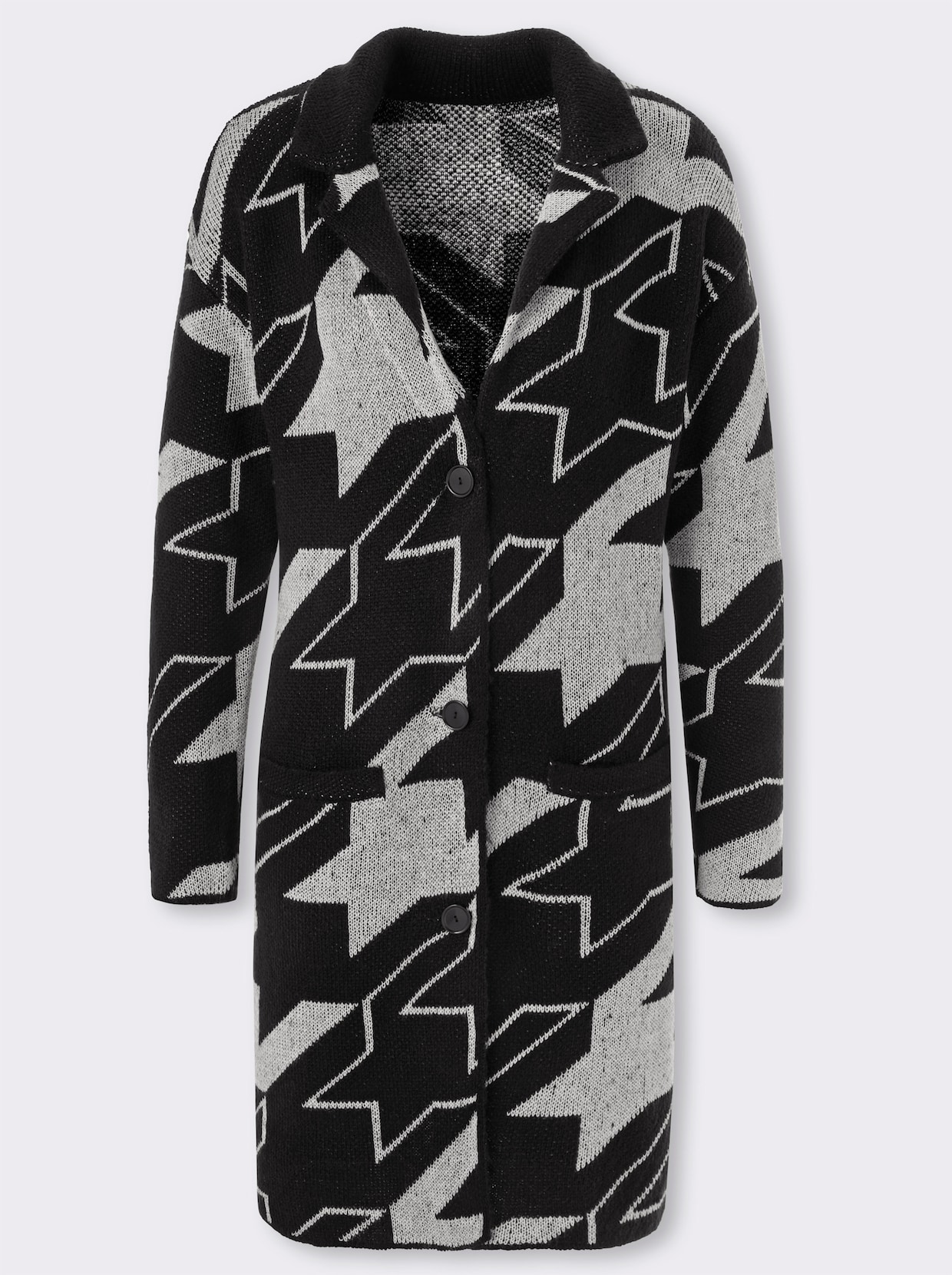 Strickmantel - schwarz-ecru-gemustert