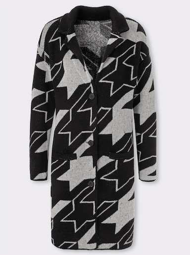 Strickmantel - schwarz-ecru-gemustert