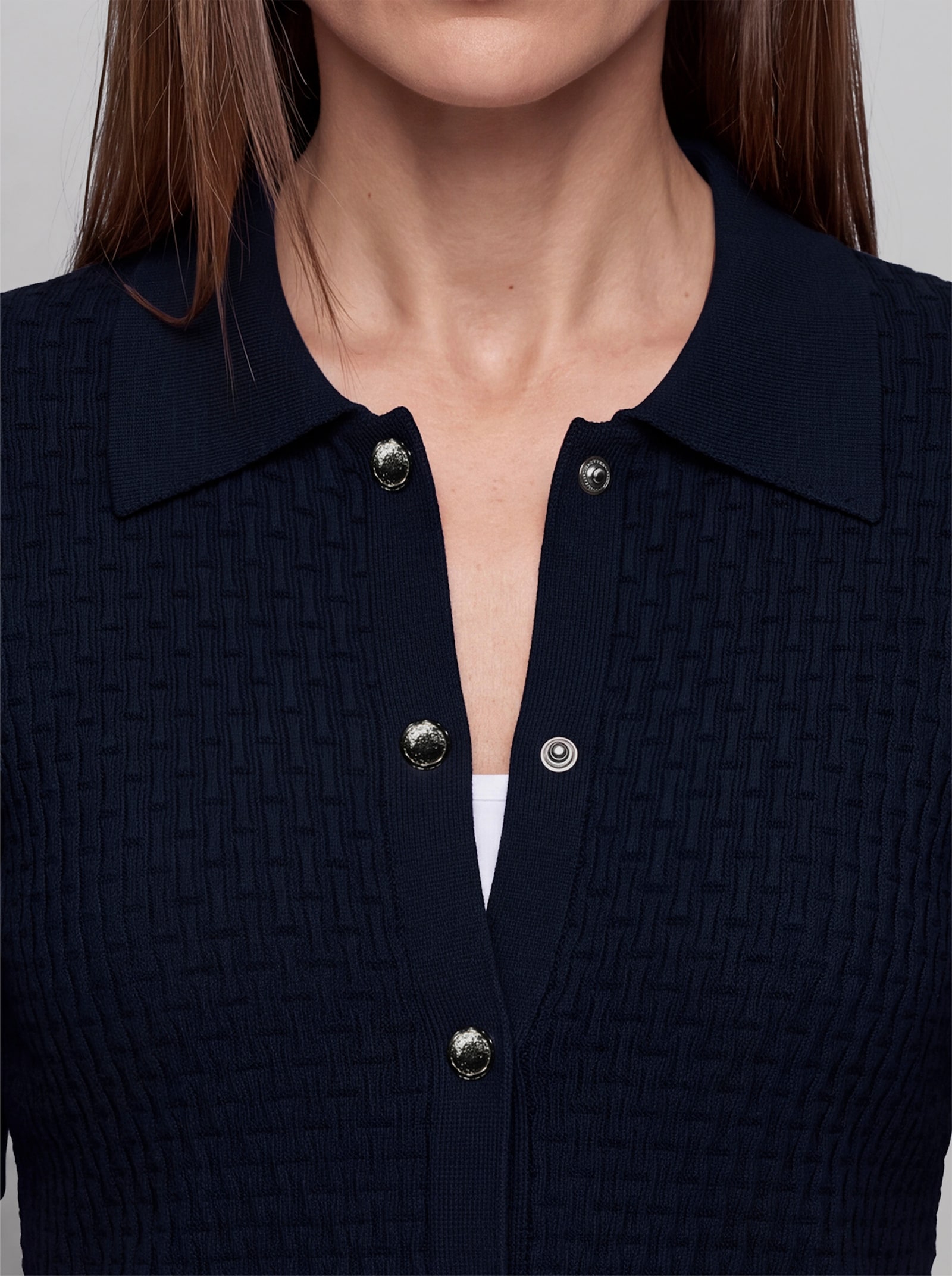 heine Strickjacke mit Polokragen - marine