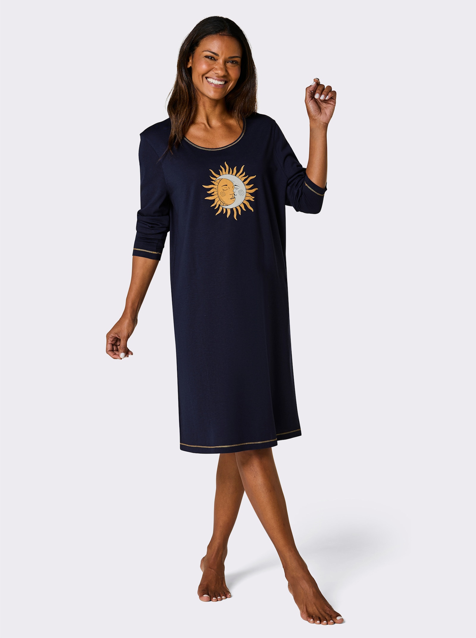 wäschepur Nachthemden - marine + marine-ocker-bedruckt