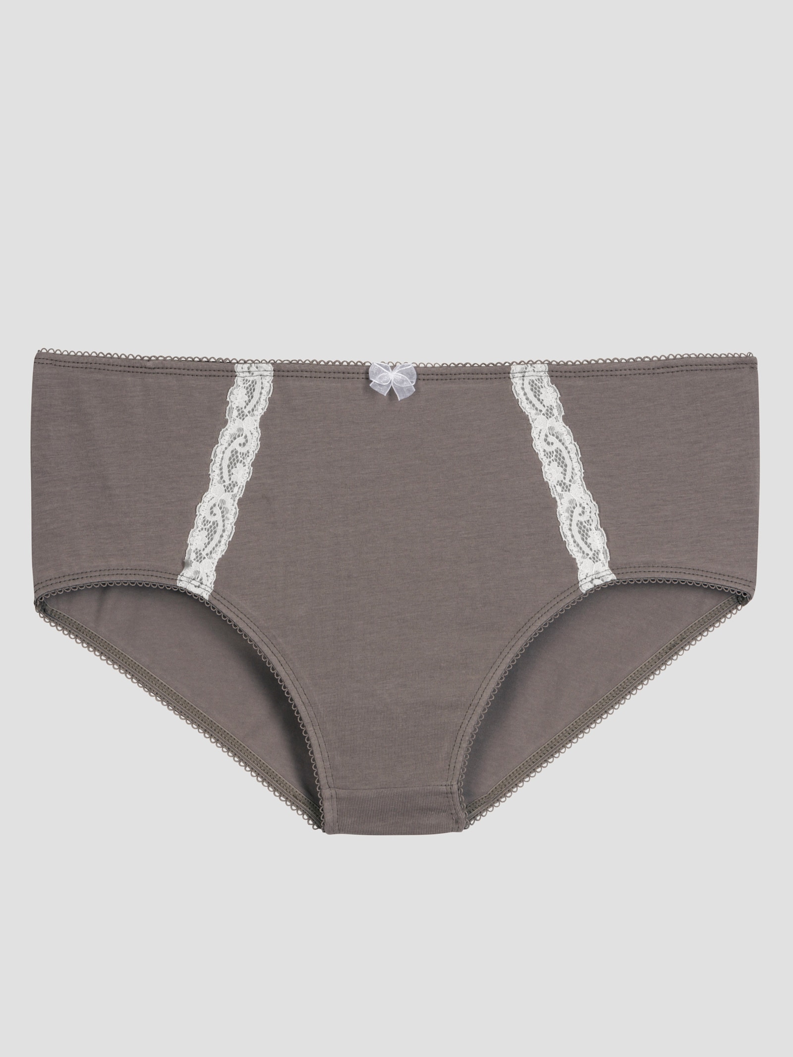 Hüftslip mit Satin-Zierschleife - ecru-taupe-bedruckt + ecru + taupe