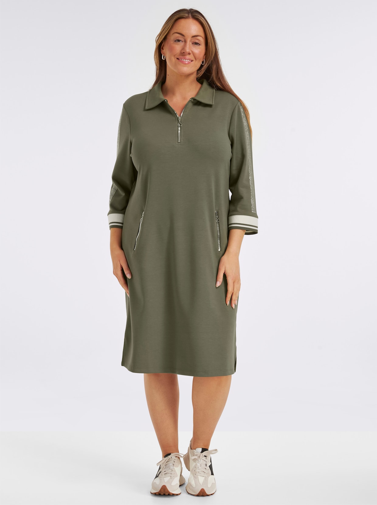 Polokleid im hochwertigen Modal-Mix - khaki-weiß