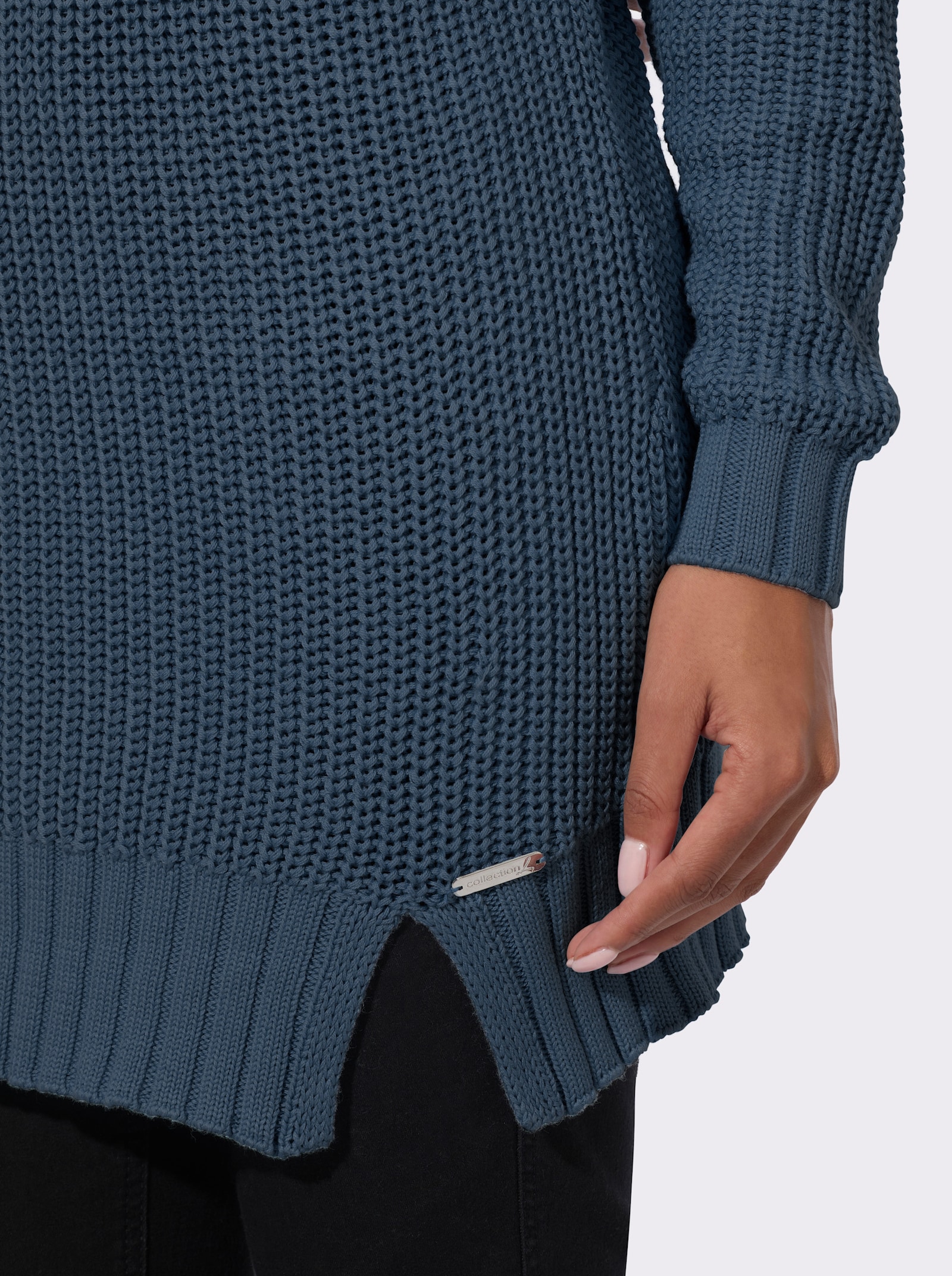 Longpullover mit Rippabschlüssen - rauchblau