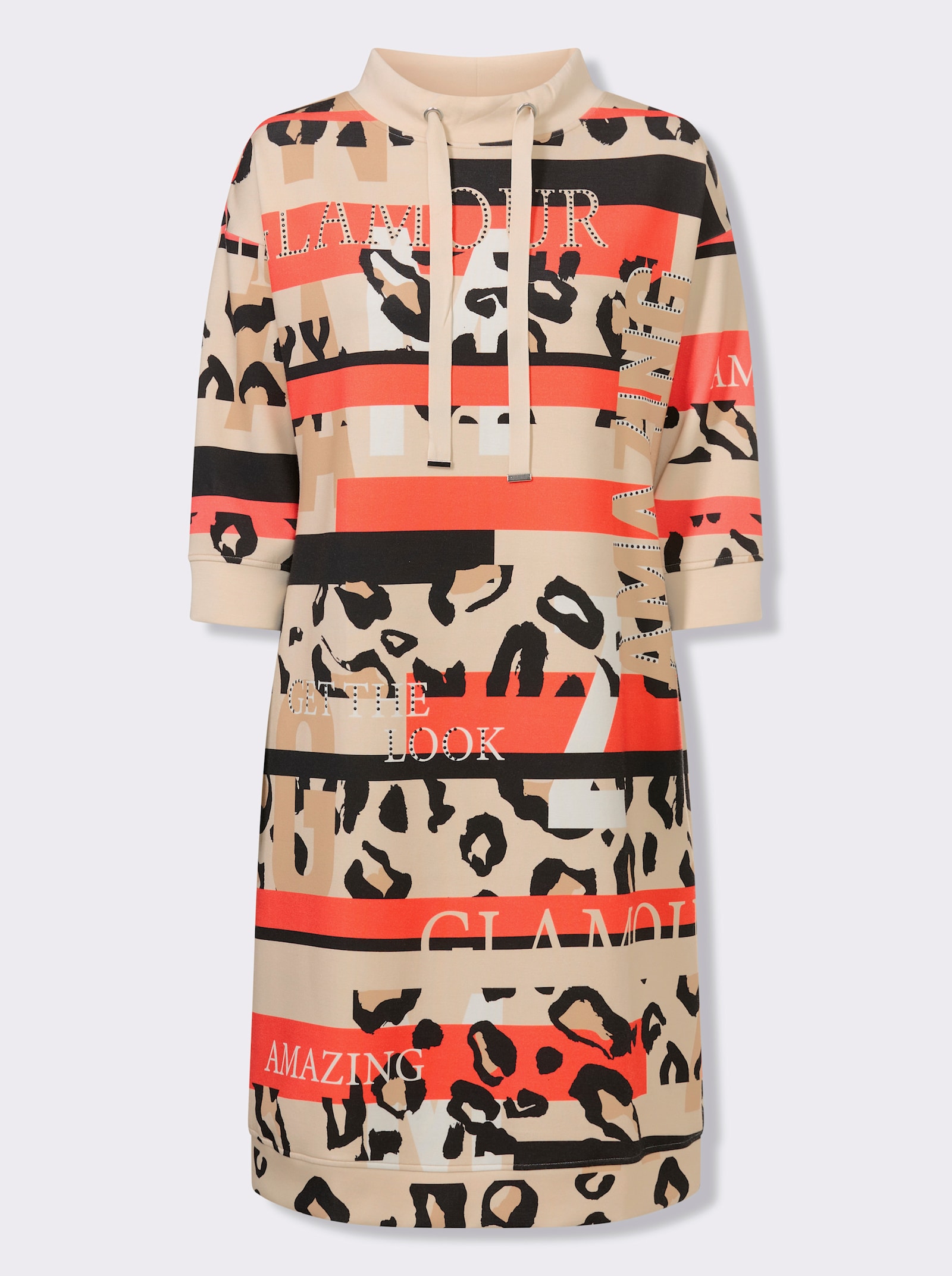 heine Freizeitkleid Mit 3/4-Arm - hummer-schwarz-bedruckt