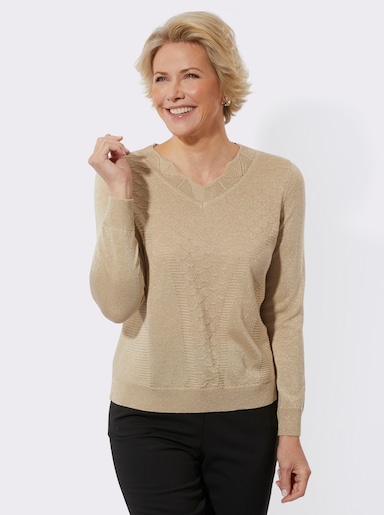 Langarm-Pullover mit Glanzgarn - sand-goldfarben-meliert