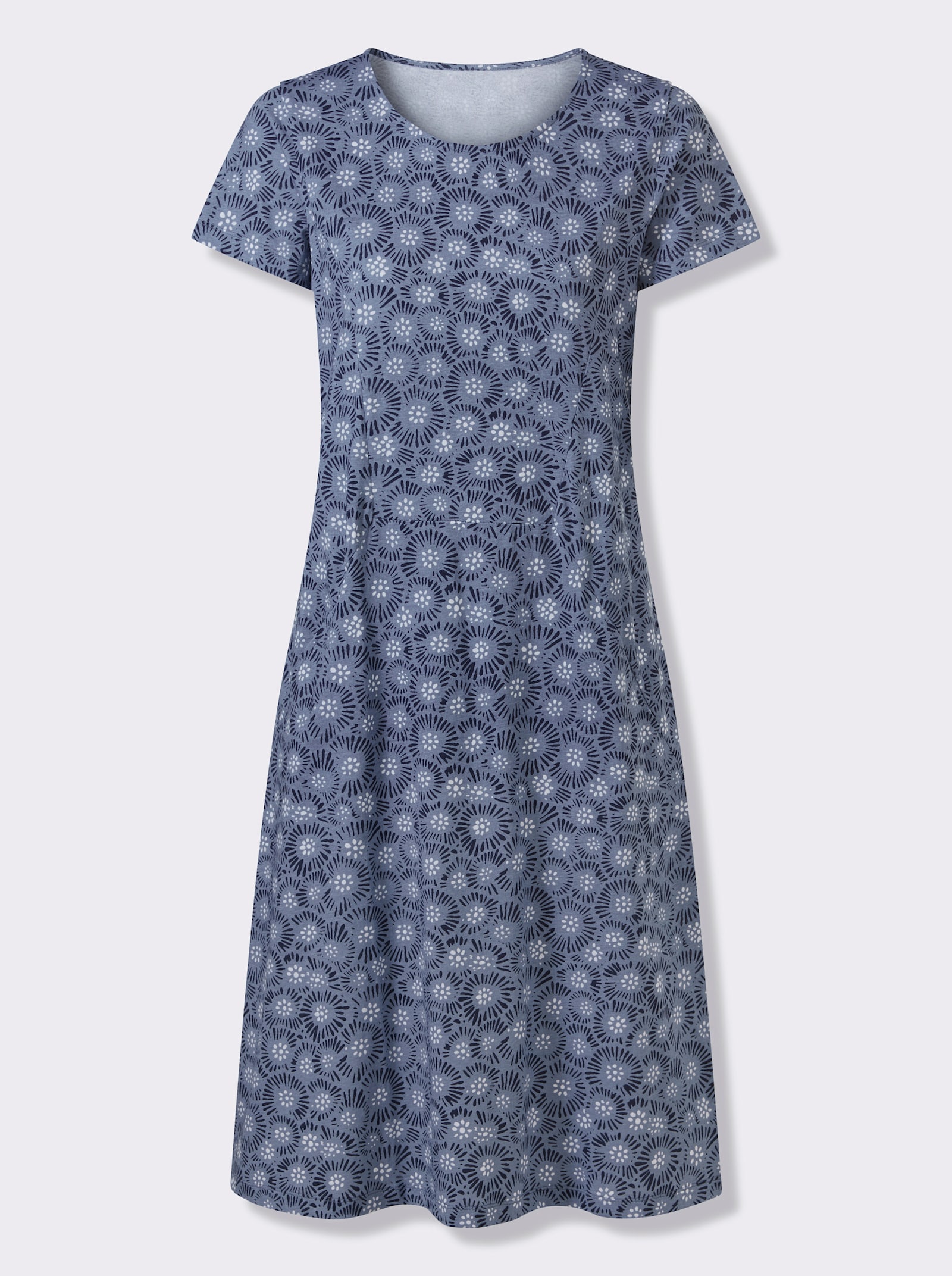 Jerseykleid aus reiner Baumwolle - taubenblau-marine-bedruckt