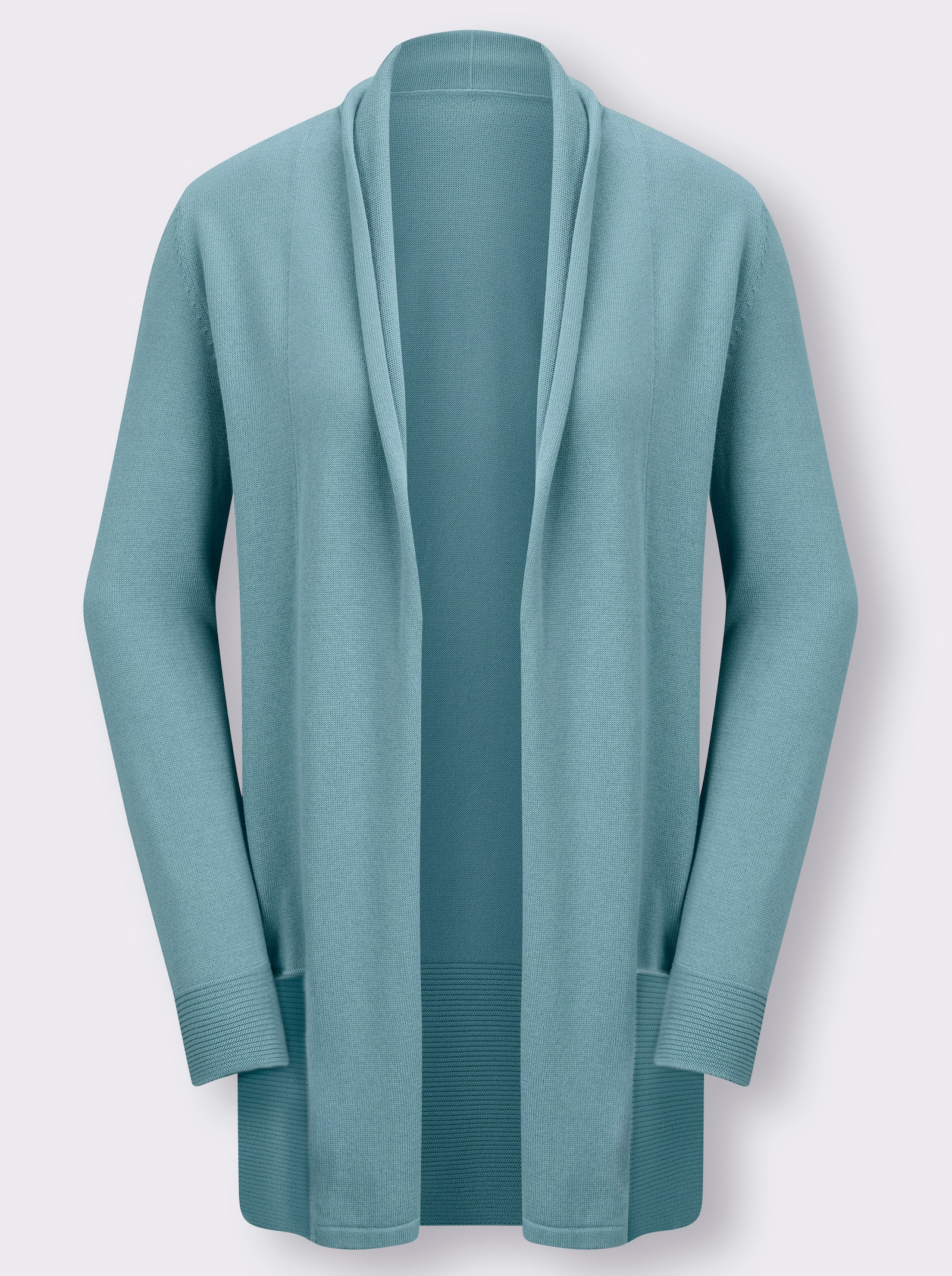 Longstrickjacke mit Schalkragen - wintertürkis