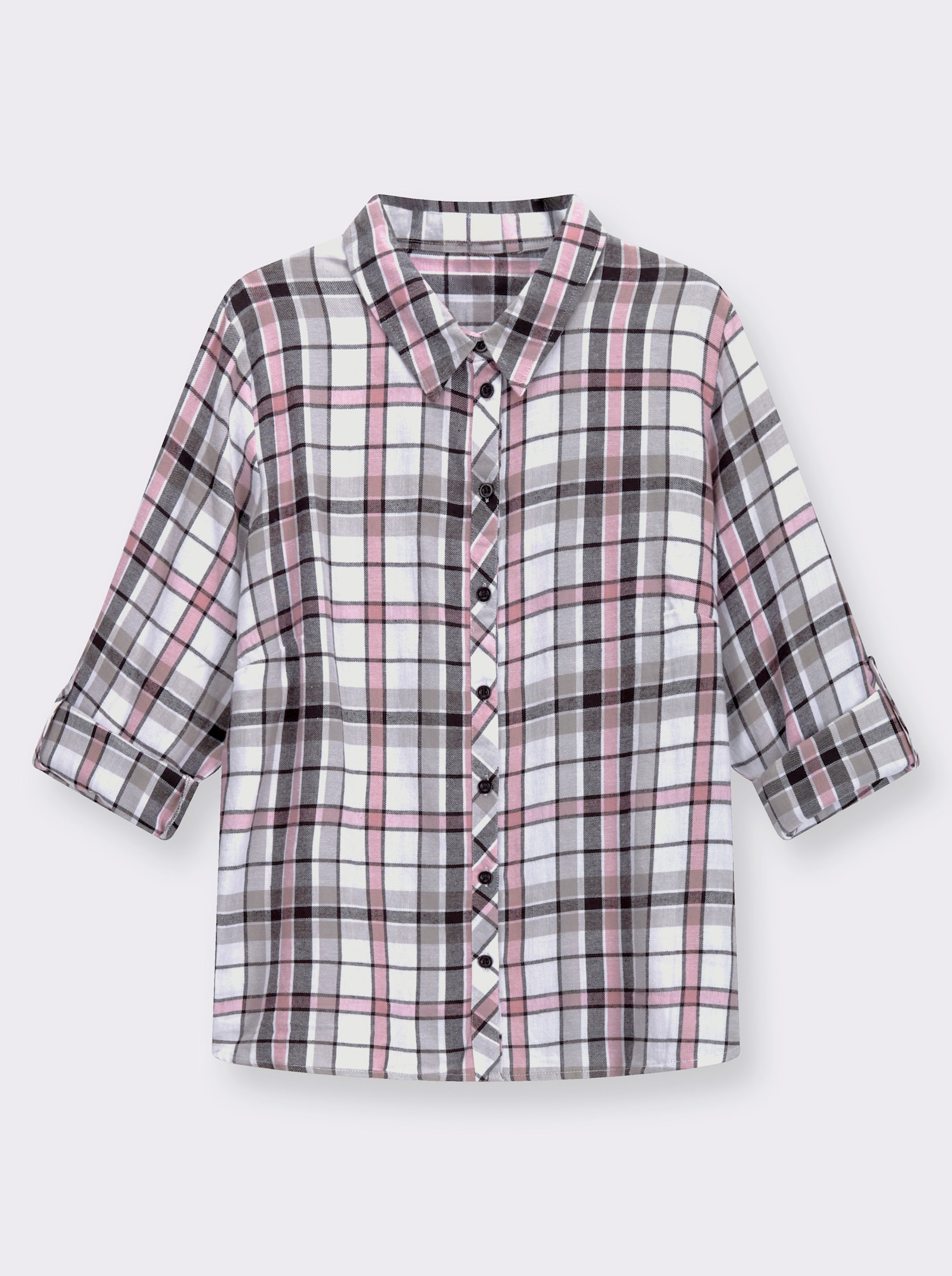 Flanellbluse mit Web-Karo - ecru-altrosa-kariert