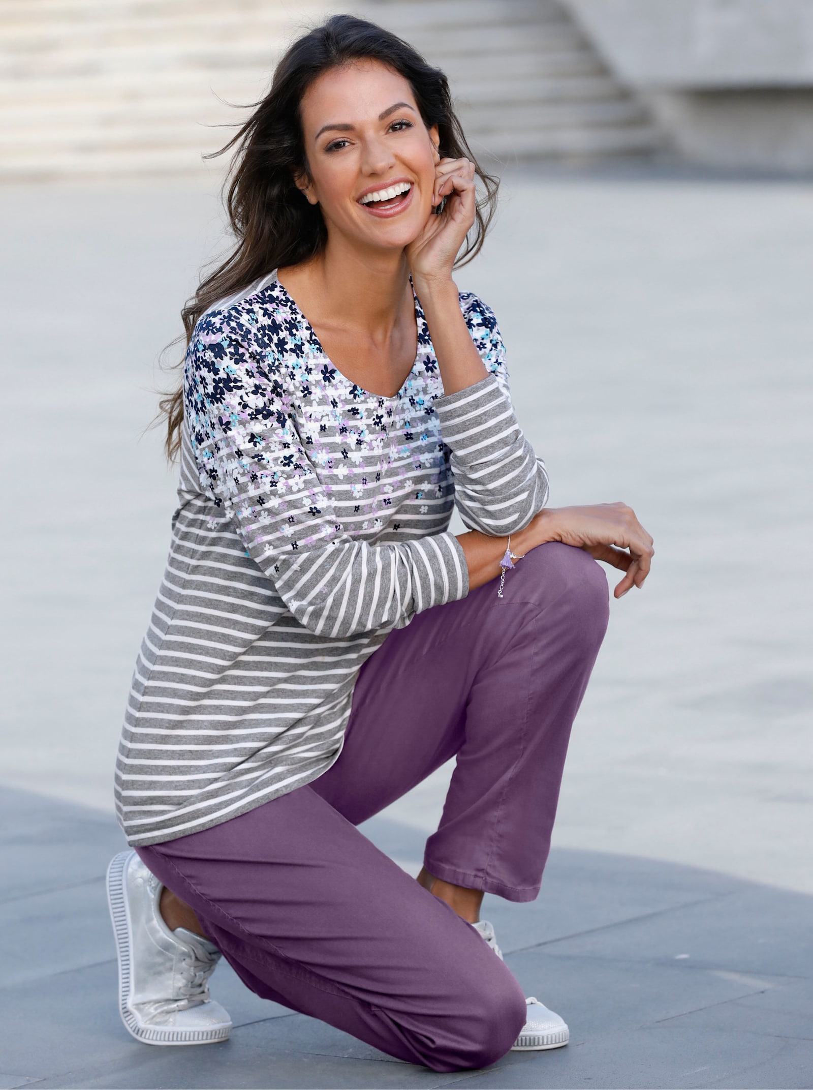 Shirt met lange mouwen en patroonmix - lichtgrijs geprint