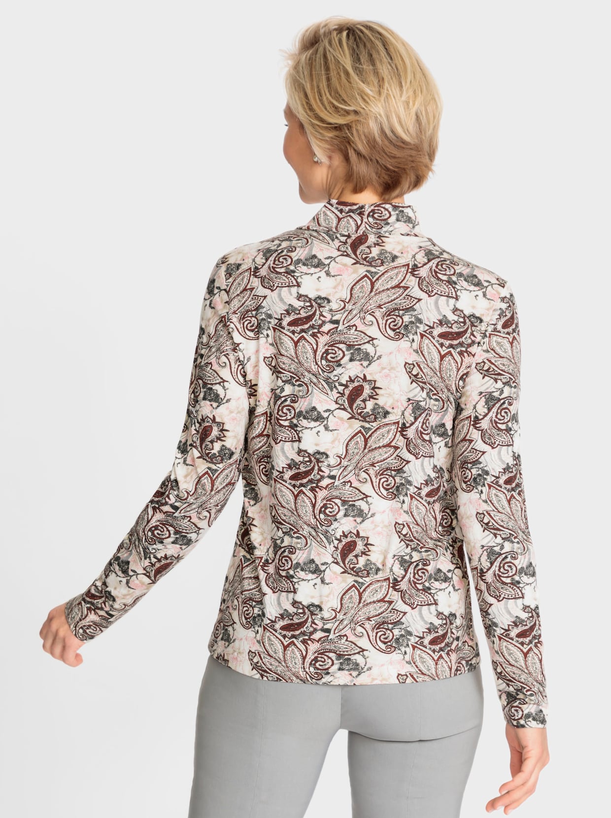 Shirt met lange mouwen - roodbruin/ecru bedrukt
