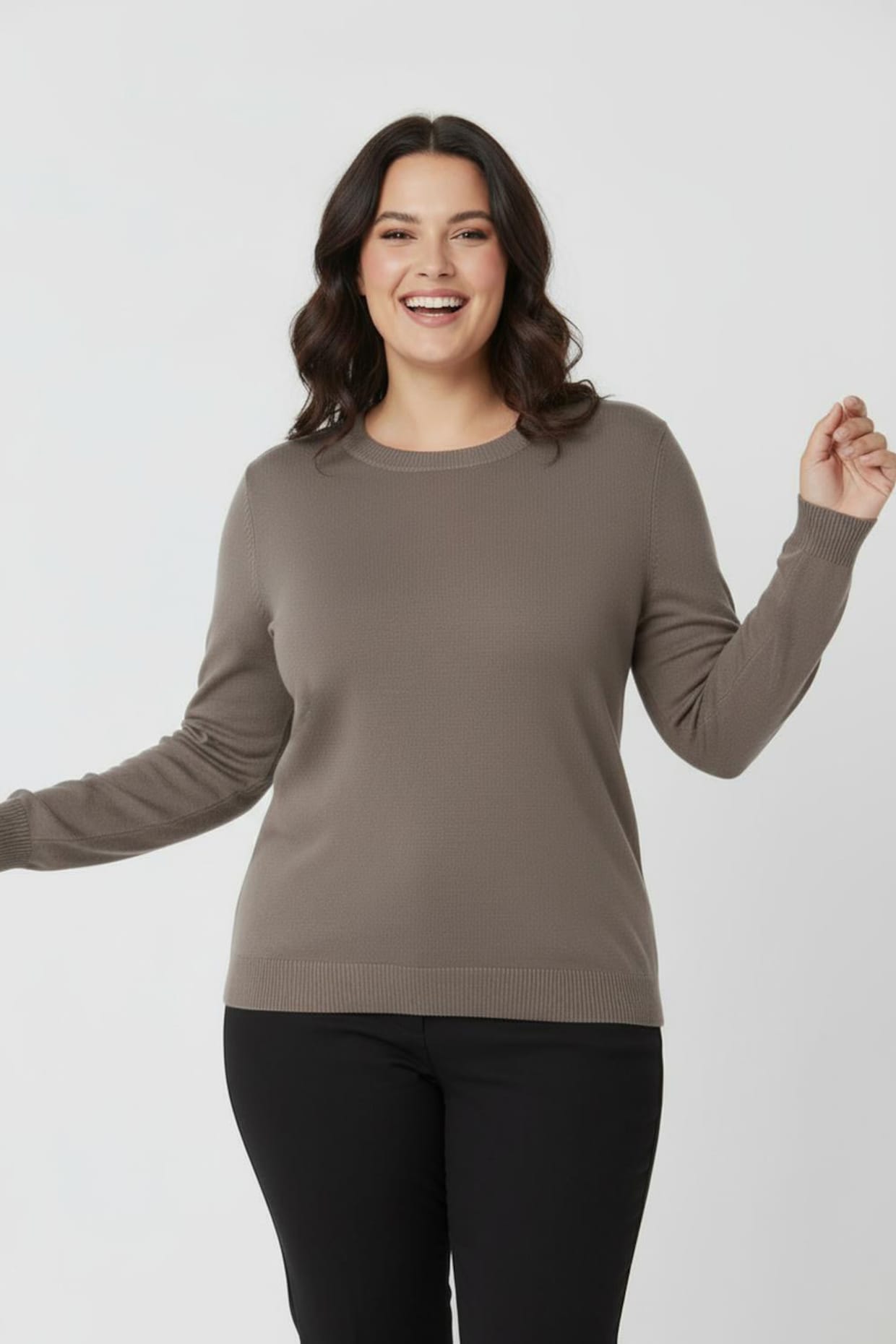 Langarm-Pullover aus reiner Baumwolle - taupe